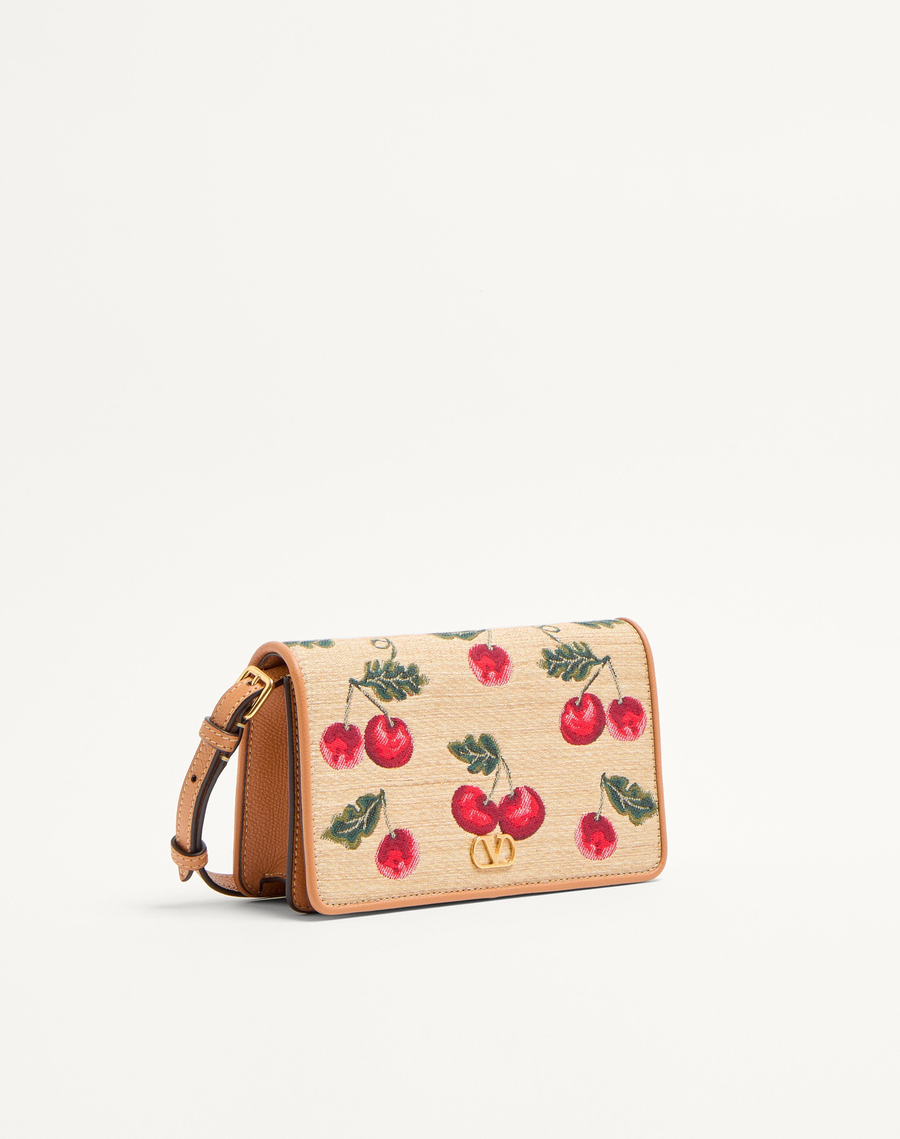 VLOGO SIGNATURE MINI SHOULDER BAG IN JACQUARD RAFFIA WITH CHERRYFIC PATTERN - 3