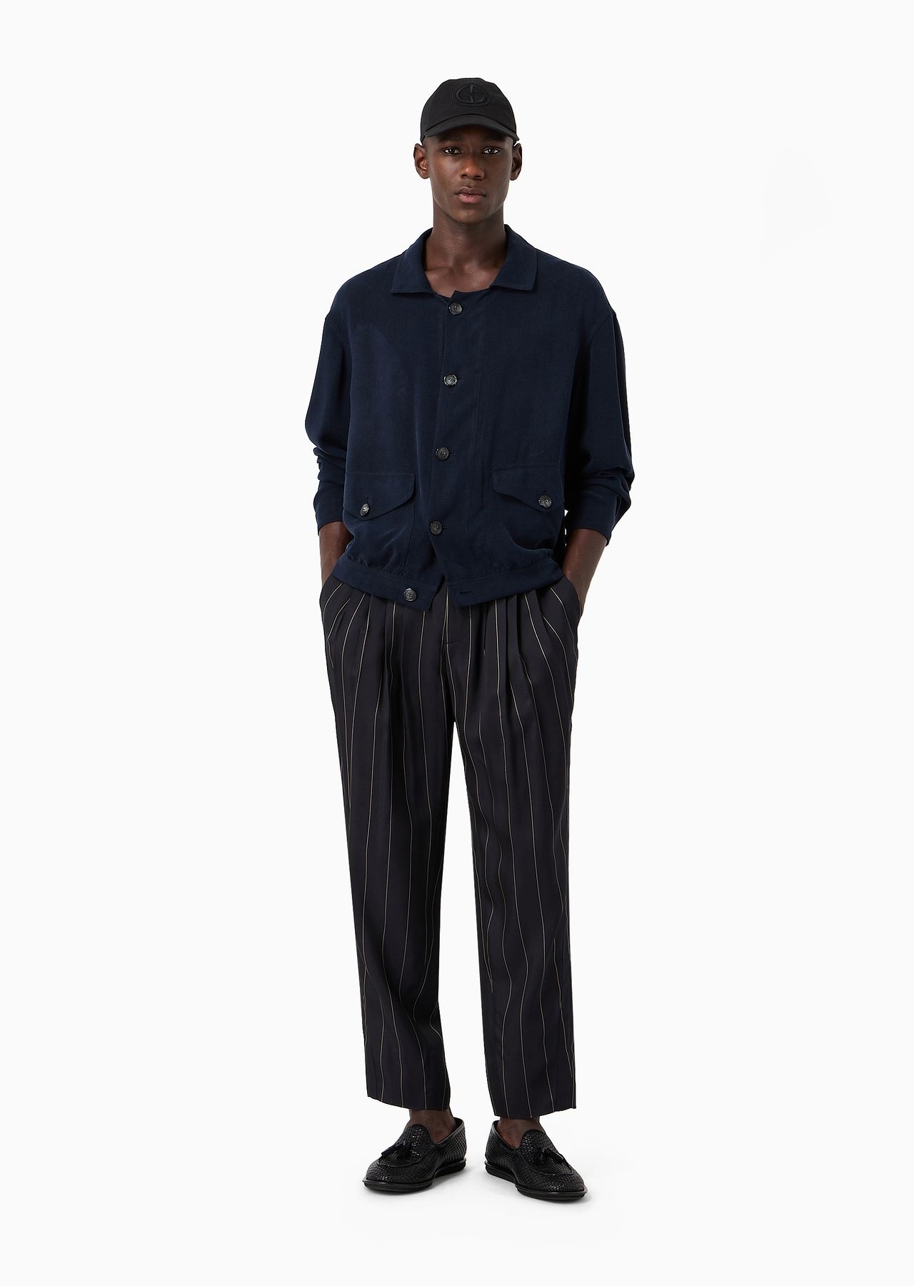 Pinstriped viscose trousers with pleats - 4