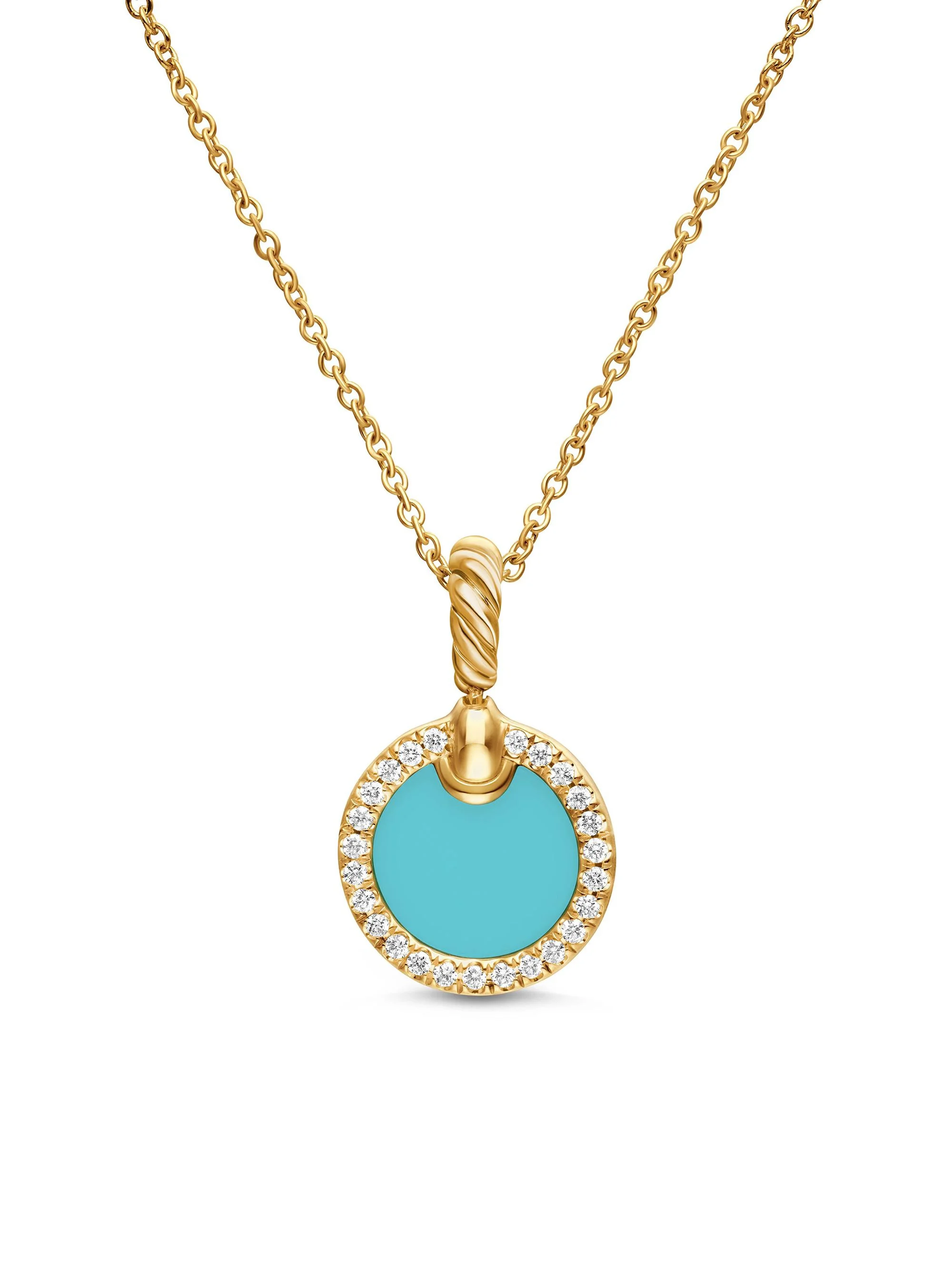 Women's Petite Elements Pendant Necklace in 18K Yellow Gold with Pavé Diamonds - Turquoise - 1