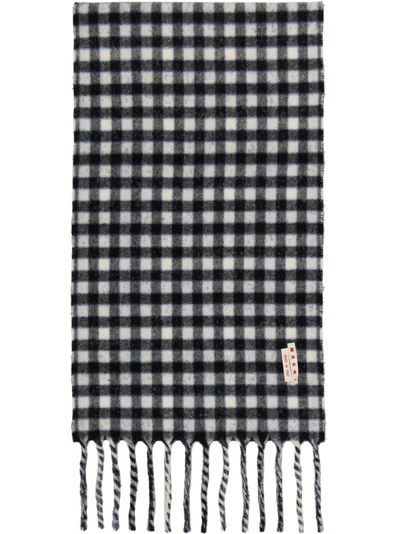 Marni Black & White Double Check Logo Wool Mohair Scarf outlook