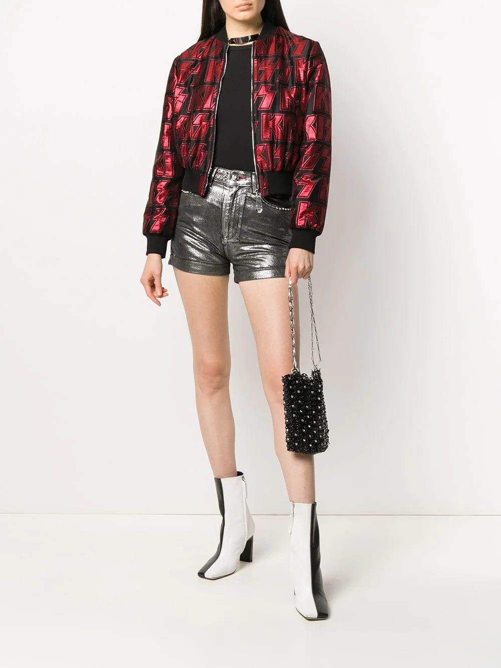 metallic-print studded shorts - 2