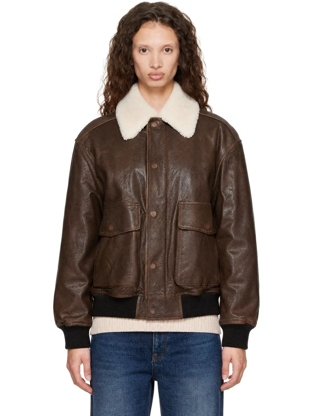 Brown Detachable A-2 Blouson Leather Jacket - 1