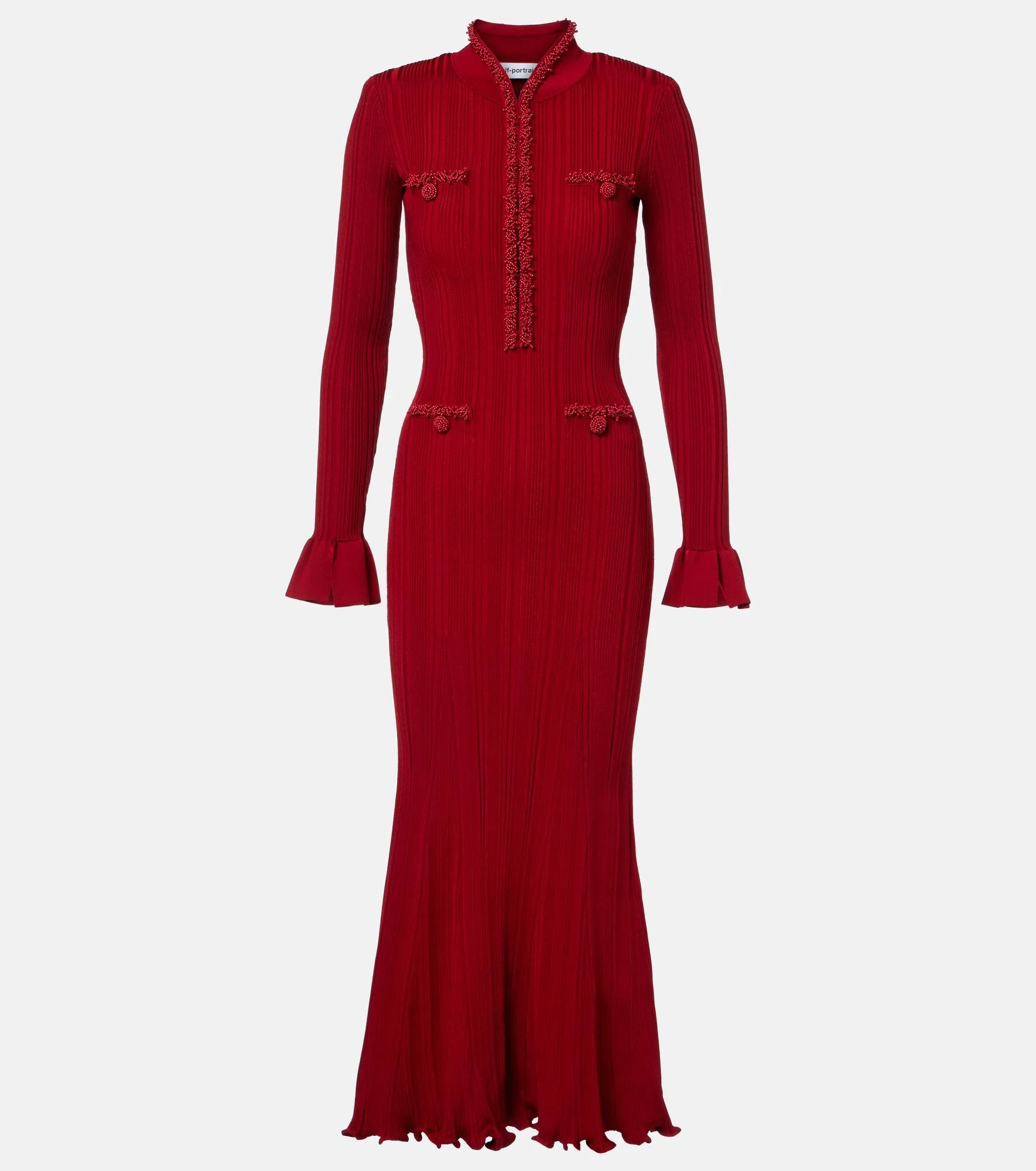 Beaded ribbed-knit midi dress - 1