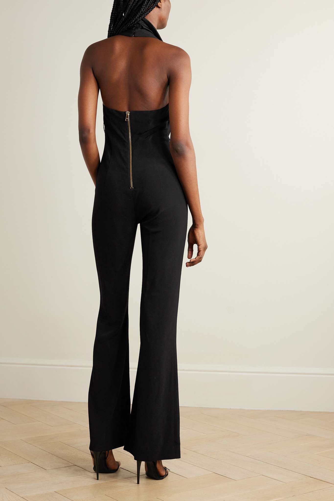 Button-embellished draped satin and crepe jumpsuit - 3