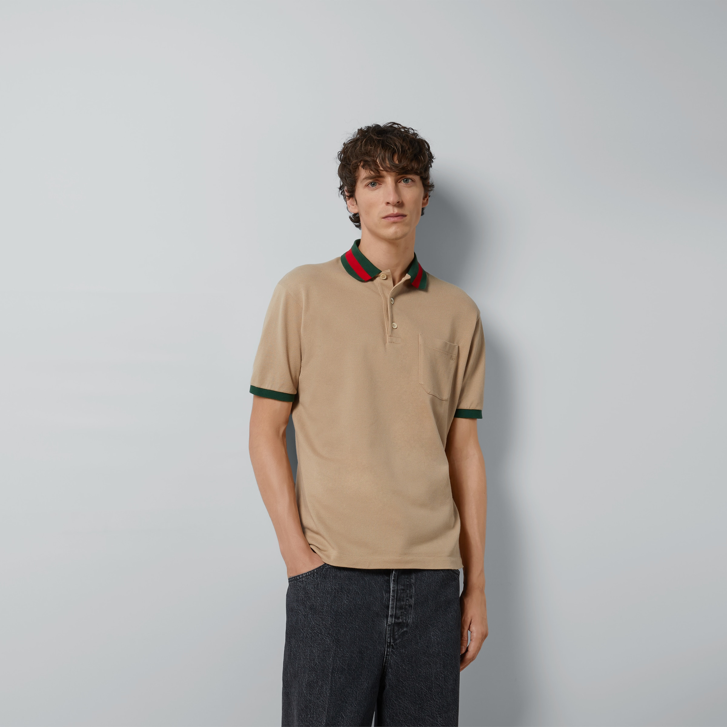 Cotton piquet polo with Web collar - 5