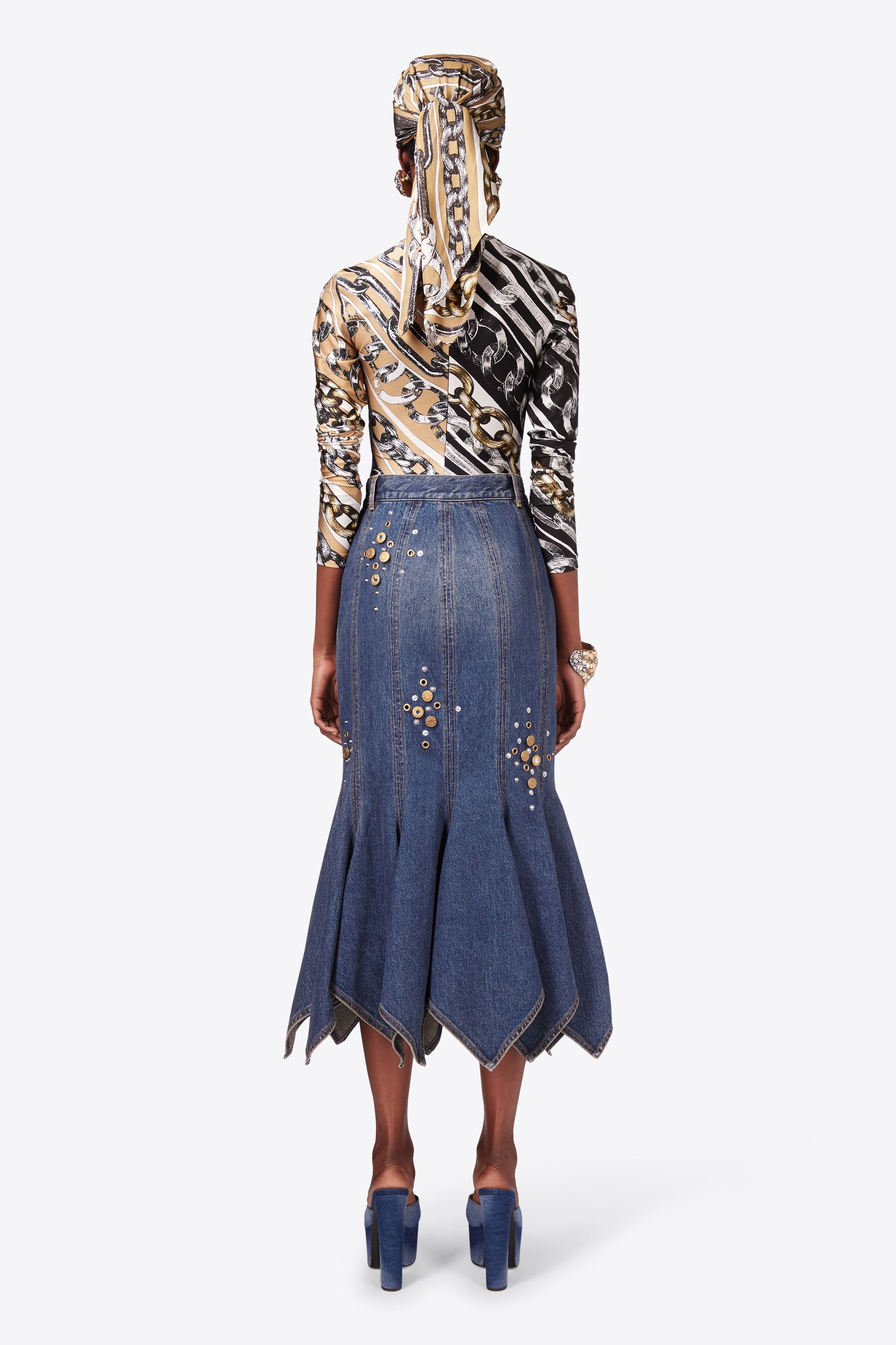 CRYSTAL BUTTON STUDDED HANDKERCHIEF SKIRT - 5