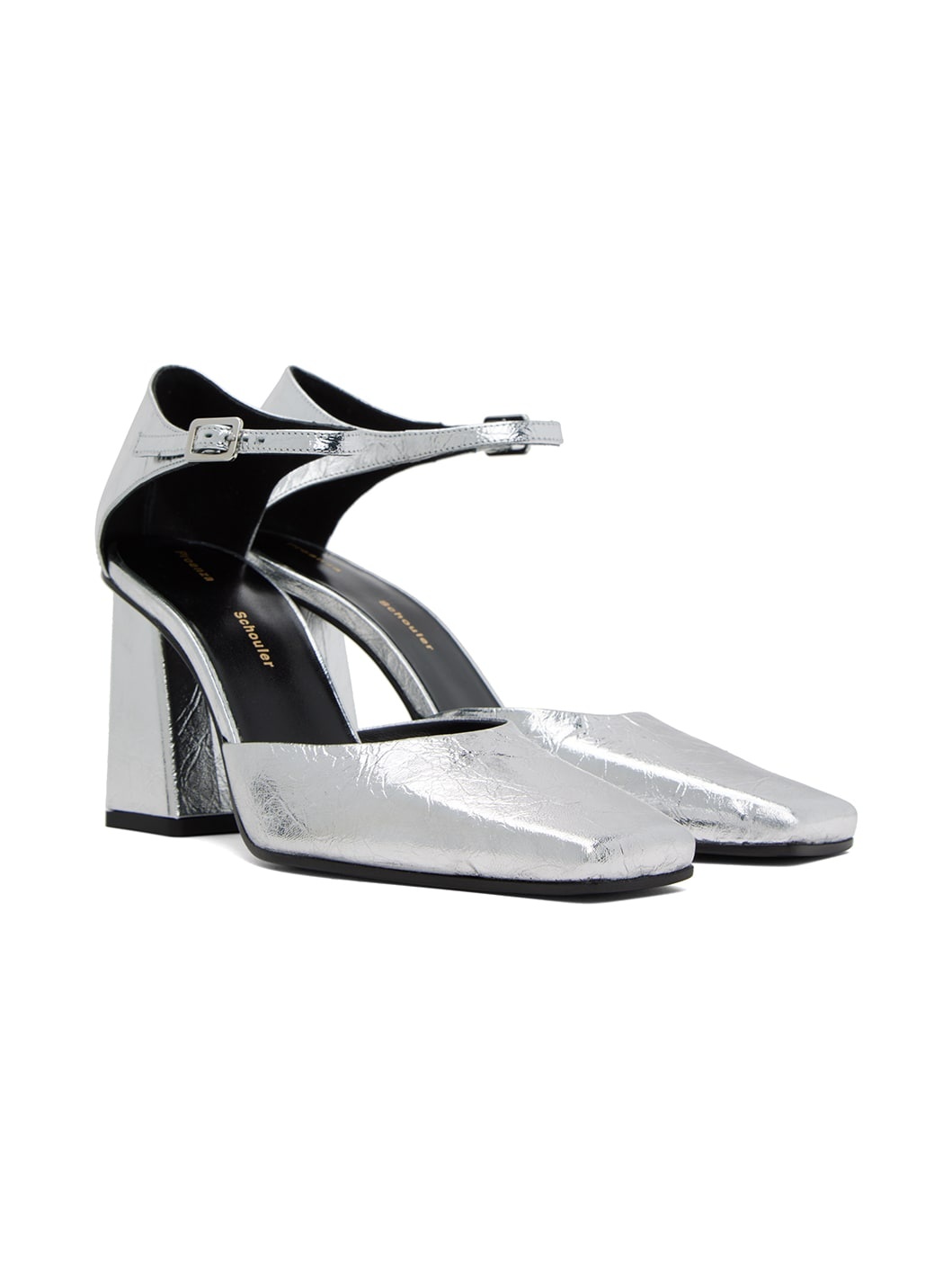 Silver Quad Ankle Strap Pumps - 4
