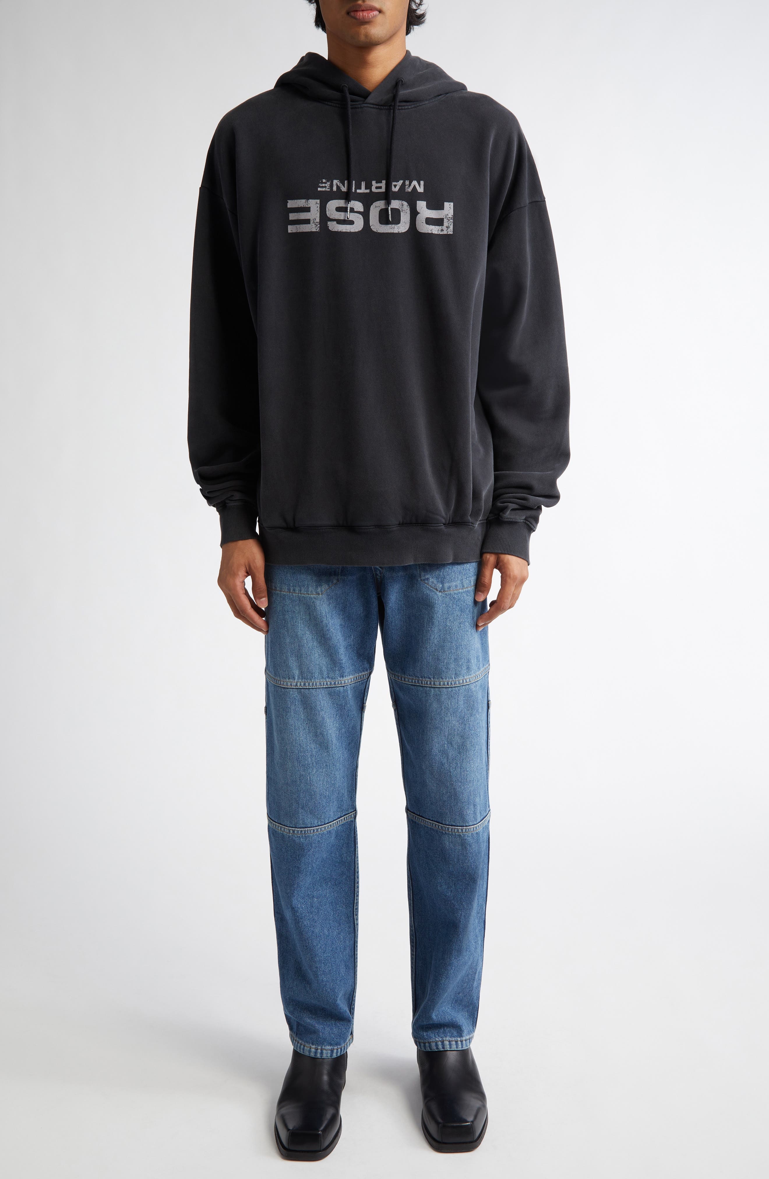 Martine Rose Upside Down Logo Classic Cotton Jersey Hoodie in Black Washed Rose Black at Nordstrom - 2