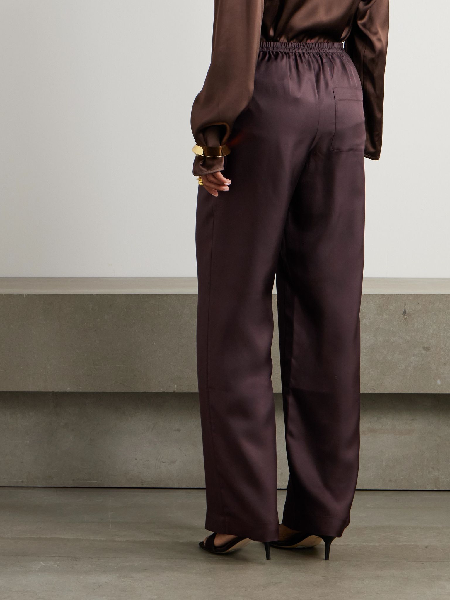 Alera silk-twill wide-leg pants Brown - 3