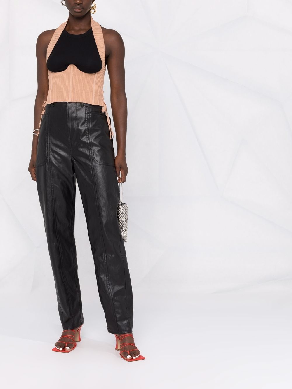 ribbed-knit corset top - 2