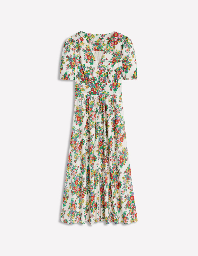 Lillian Cotton Midi Dress-Multi, Bouquet Cluster 1