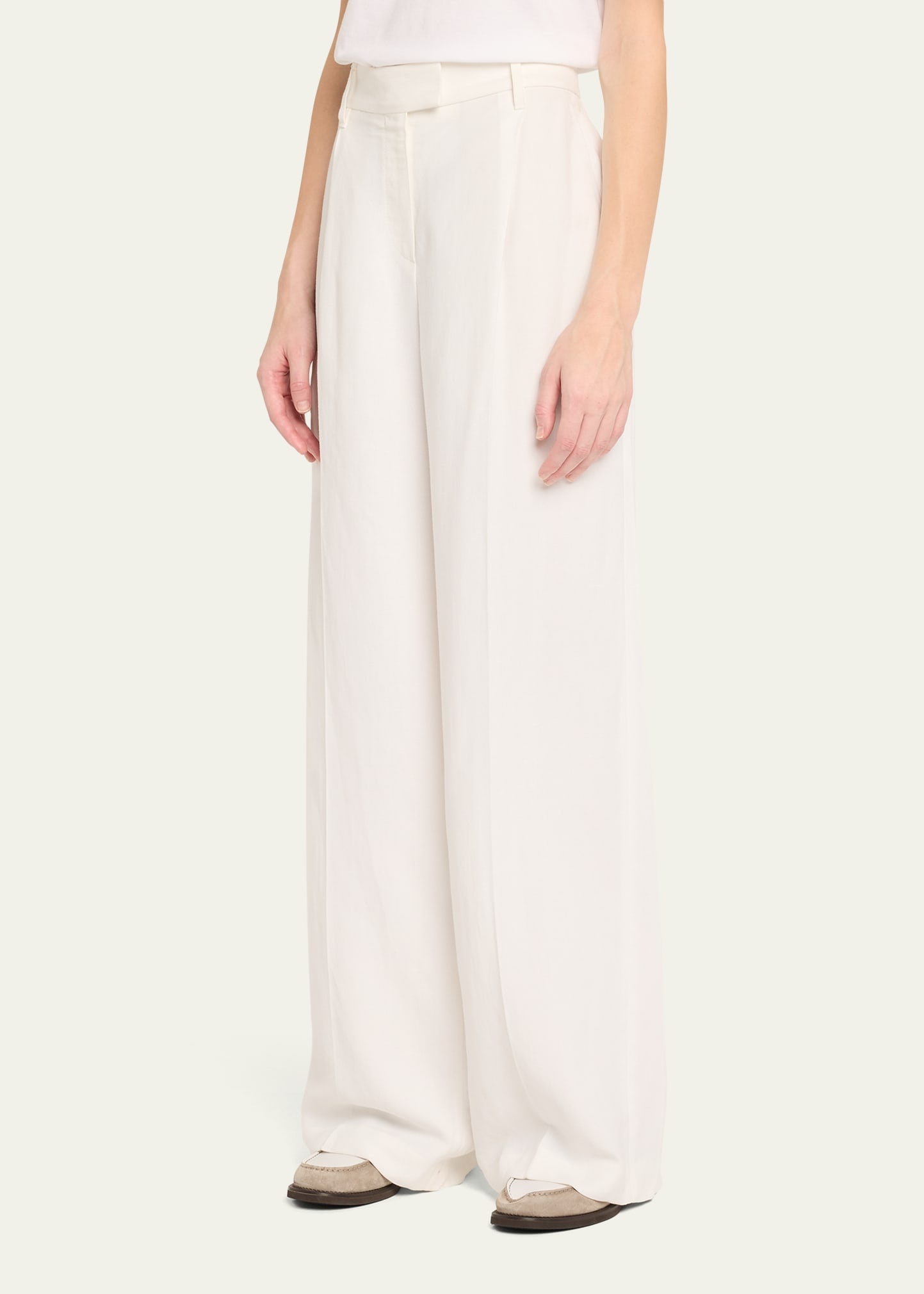 Wide-Leg Fluid Linen Twill Tailored Pants - 4
