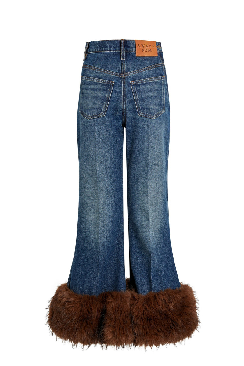 CROPPED FLARED TROUSERS WITH FAUX FUR HEM CLASSIC BLUE WASH 5