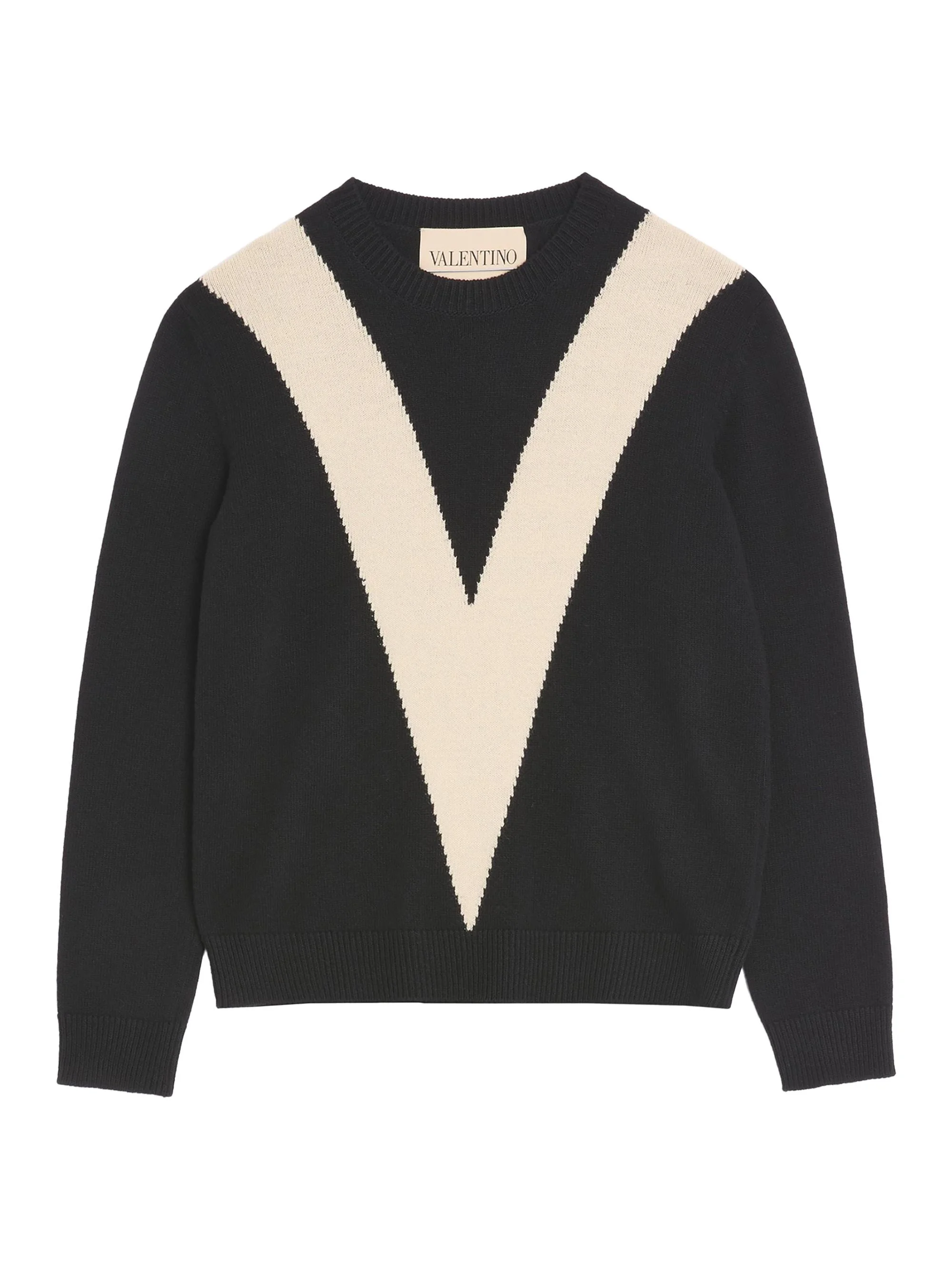 Men's Wool Sweater with Inlaid V - Black Butter - 1