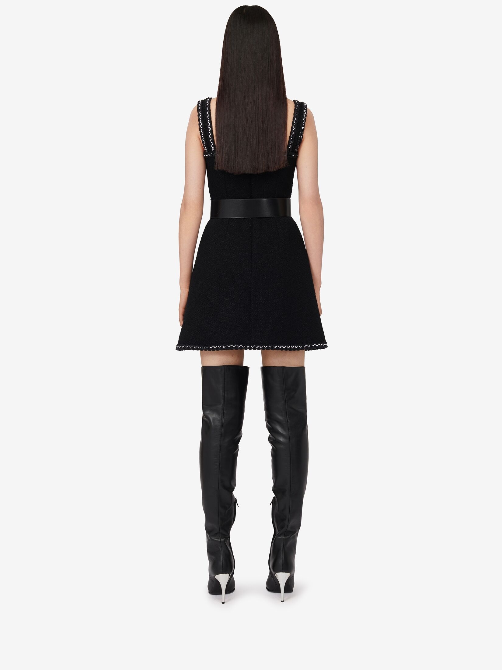 Women's Tweed Mini Dress in Black - 4