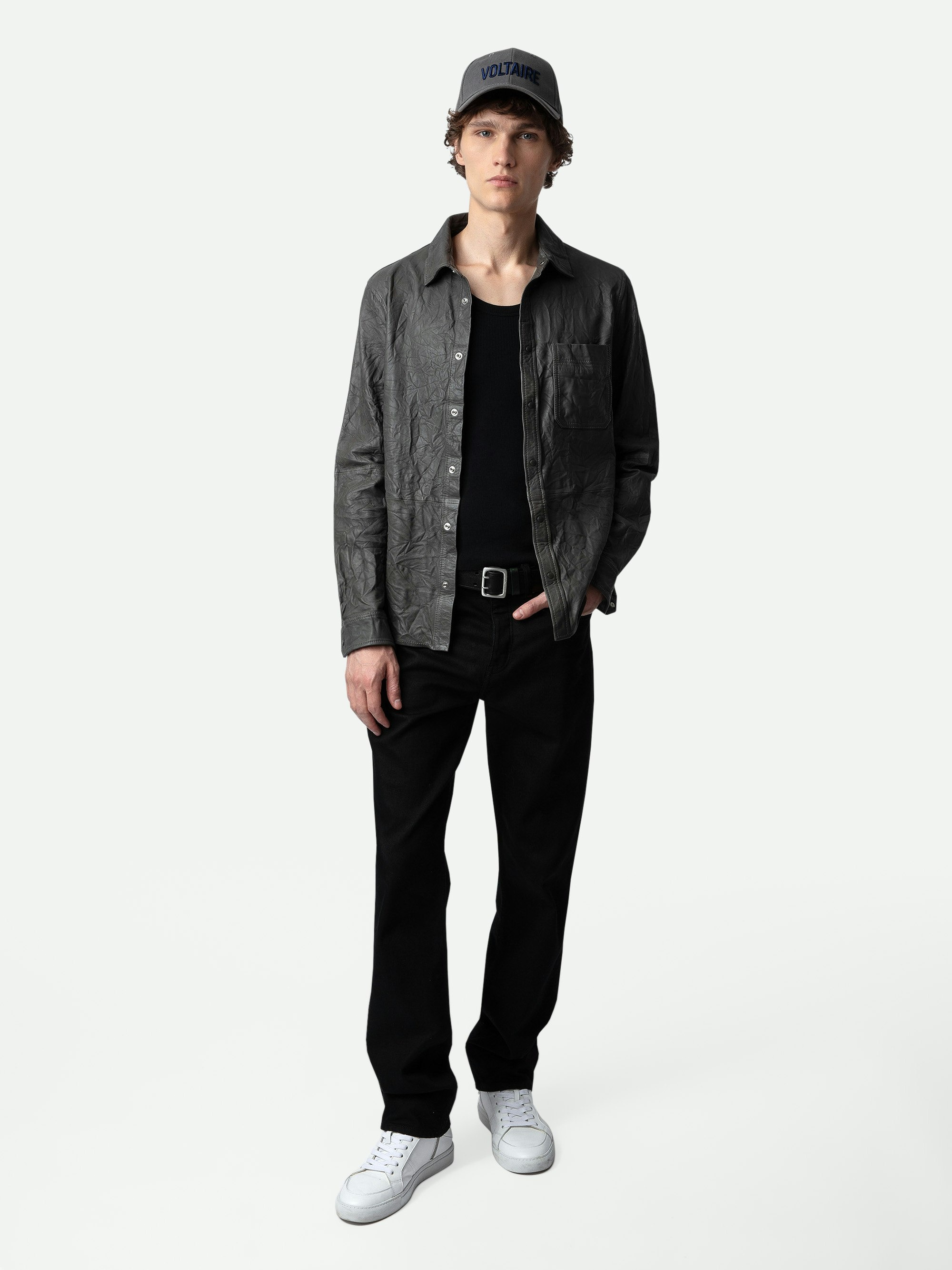 Serge Crinkled Leather Shirt - 2