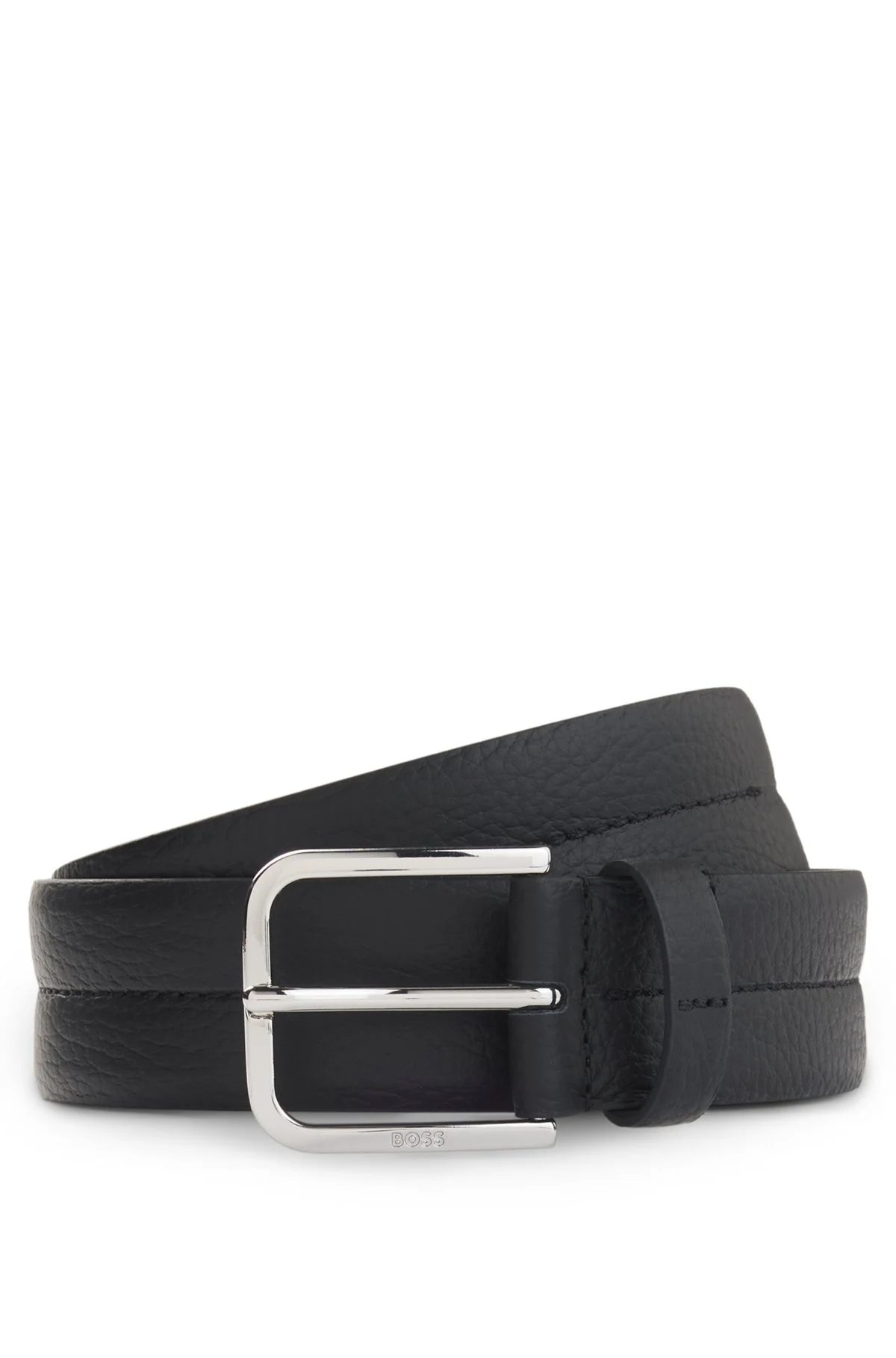 LEATHER DRESS BELT WITH POLISHED SILVER BUCKLE - 1