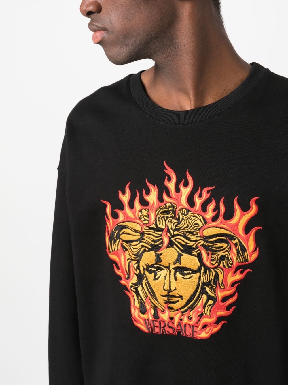 スウェット・トレーナー VERSACE Medusa Flame logo embroidered jersey sweatshirt VERSACE MEDUSA FLAME LOGO EMBROIDERED JERSEY SWEATSHIRT