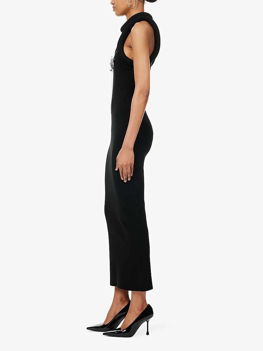 Chain-embellished padded-trim knitted maxi dress - 3