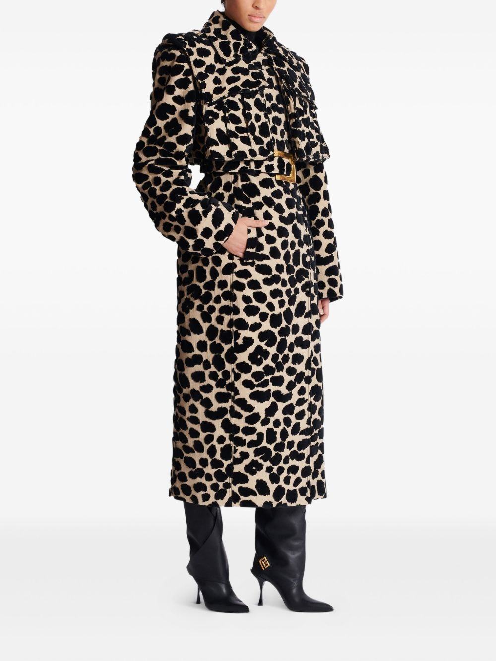 leopard-print belted trench coat - 4