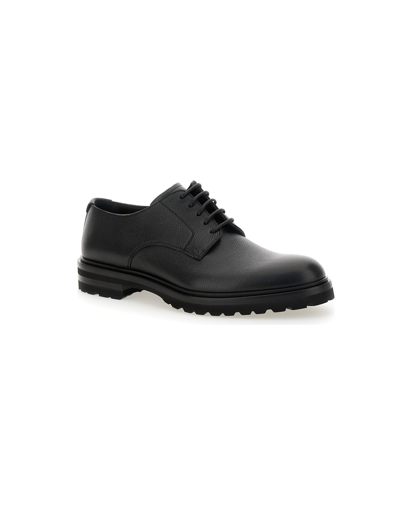 'altavilla' Black Derby Lace-up Shoes With Metal Dg Logo On Heel In Brushed Leather Man - 2