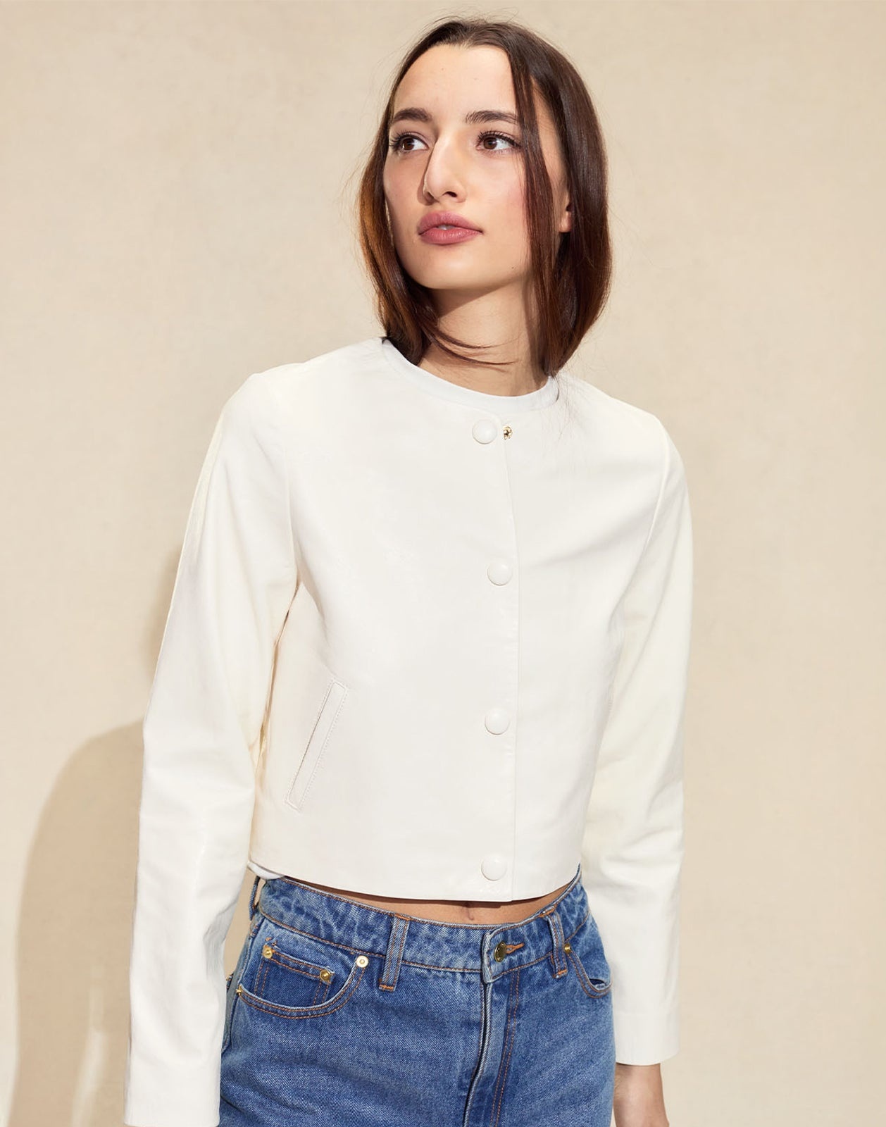Downtown Cropped Leather Jacket - 4