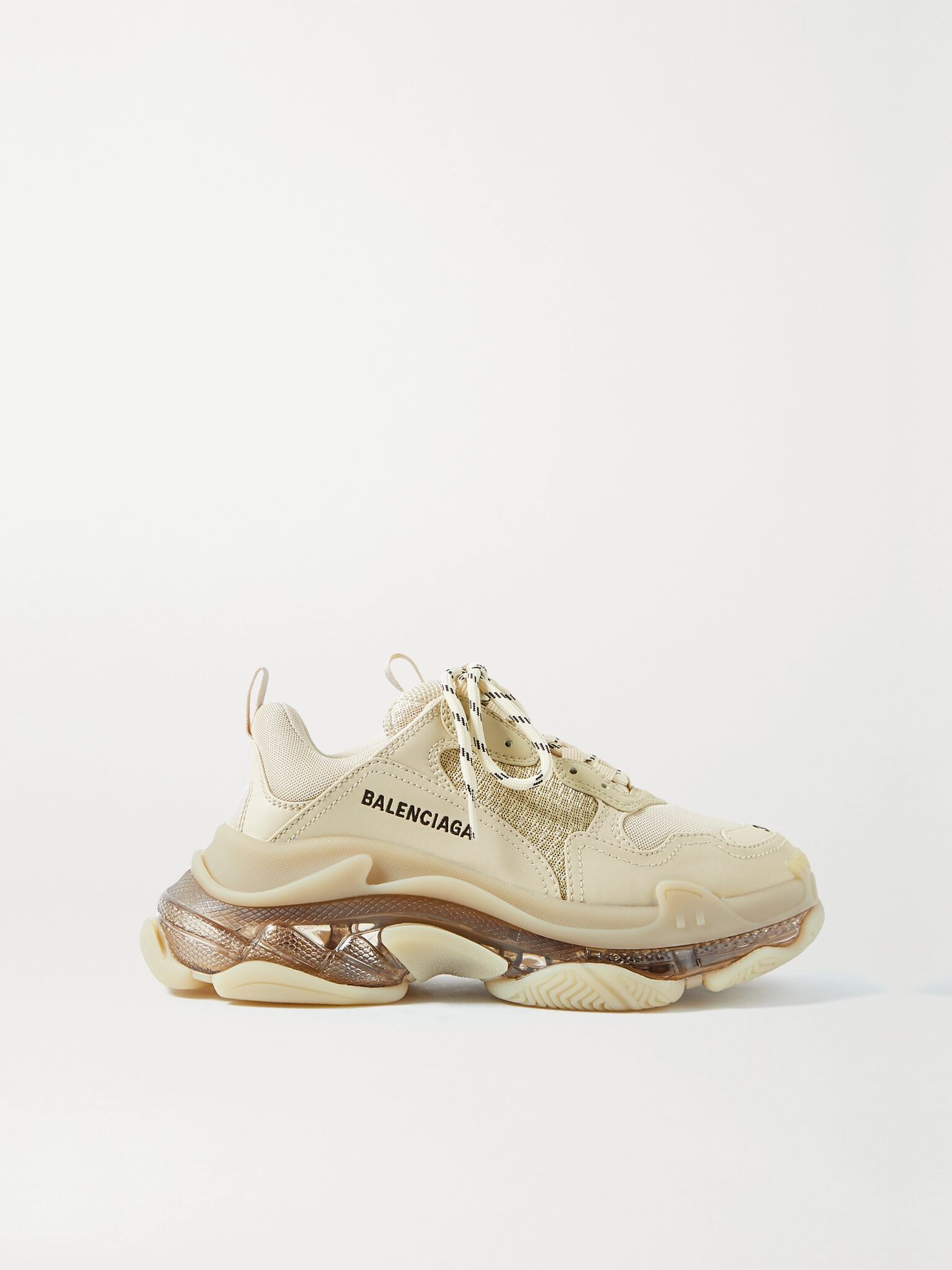 Triple S Clear Sole logo-embroidered faux leather and mesh sneakers Beige - 1