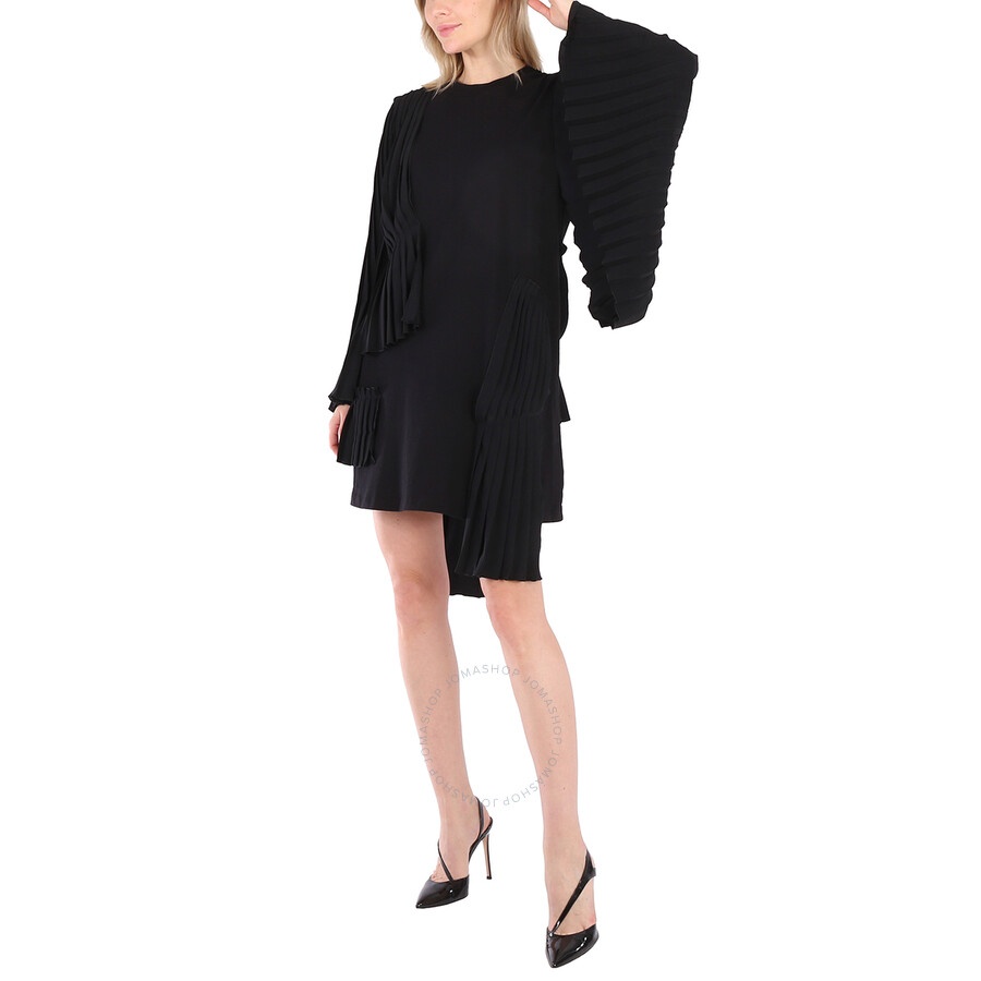 MM6 Ladies Black Asymmetrical Pleated Cotton Jersey Dress - 5