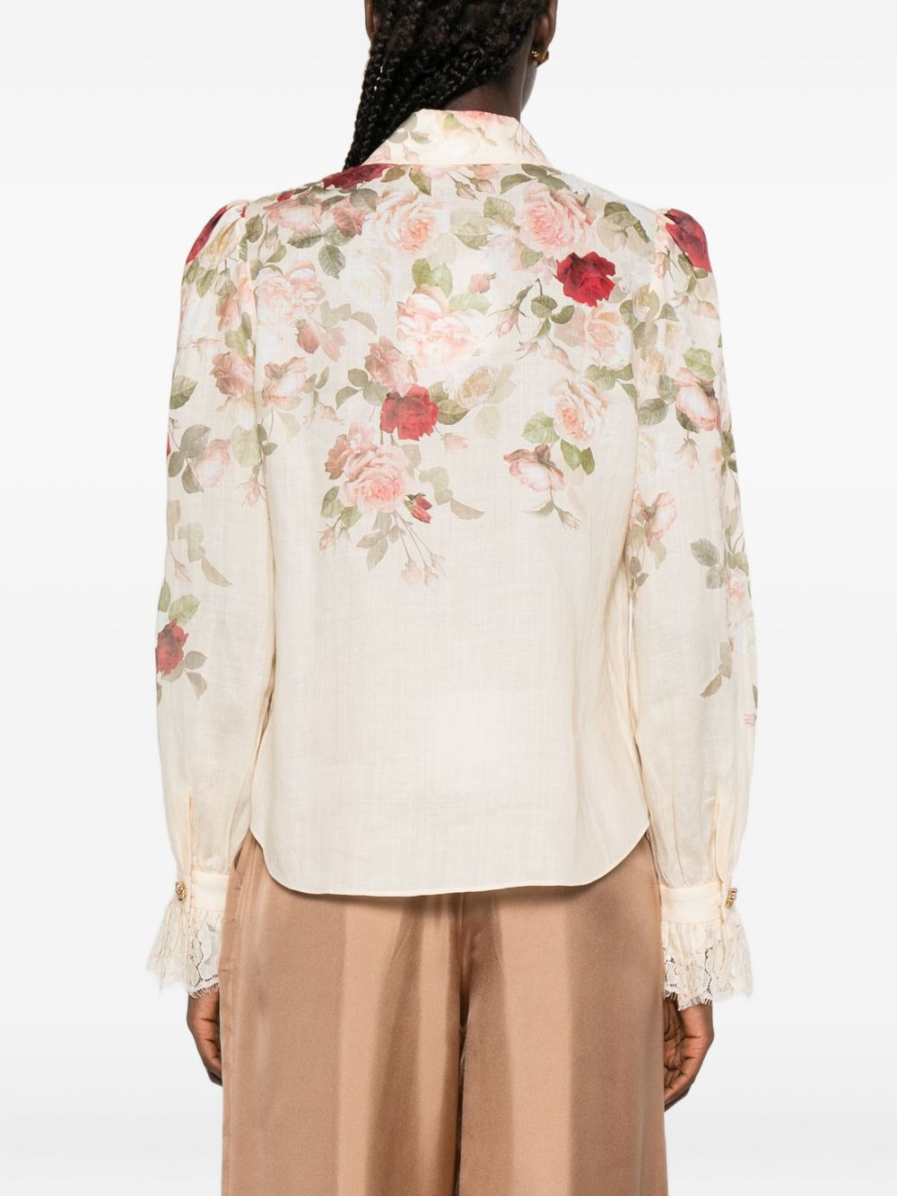 floral lace-trimmed shirt - 4