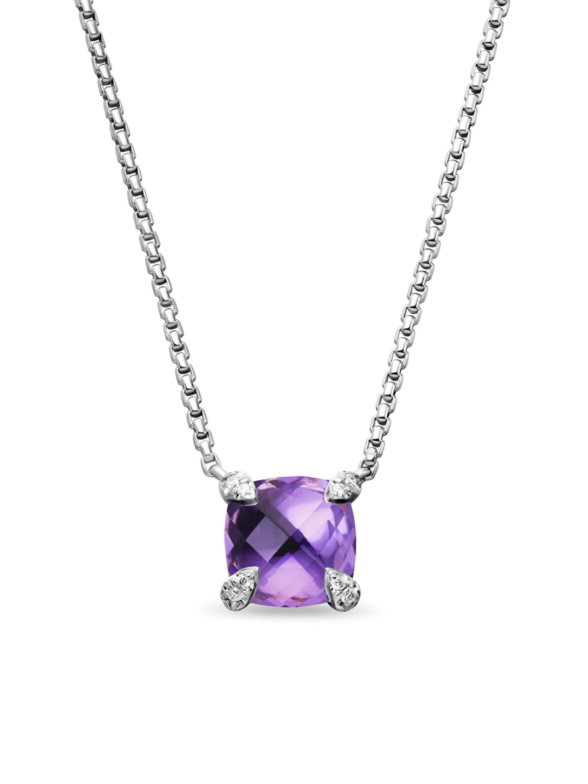 Women's Petite Chatelaine Pendant Necklace with Pave Diamonds - Amethyst - 1