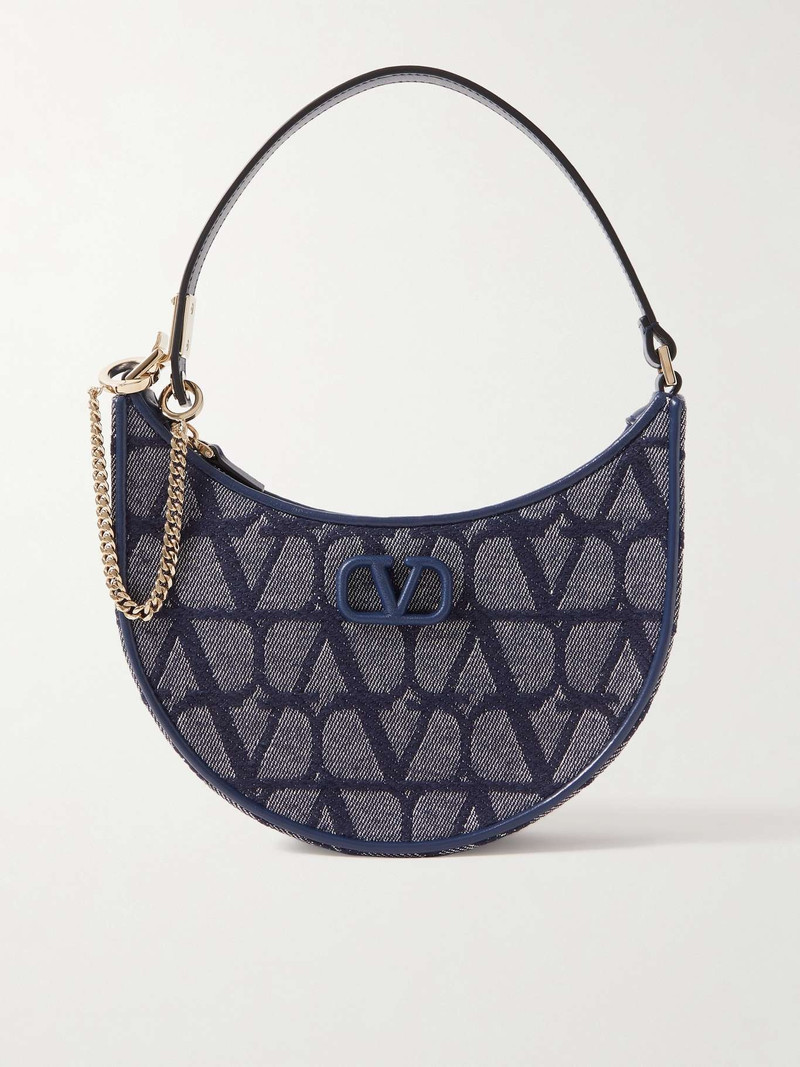 VLOGO mini leather-trimmed denim-jacquard shoulder bag 1