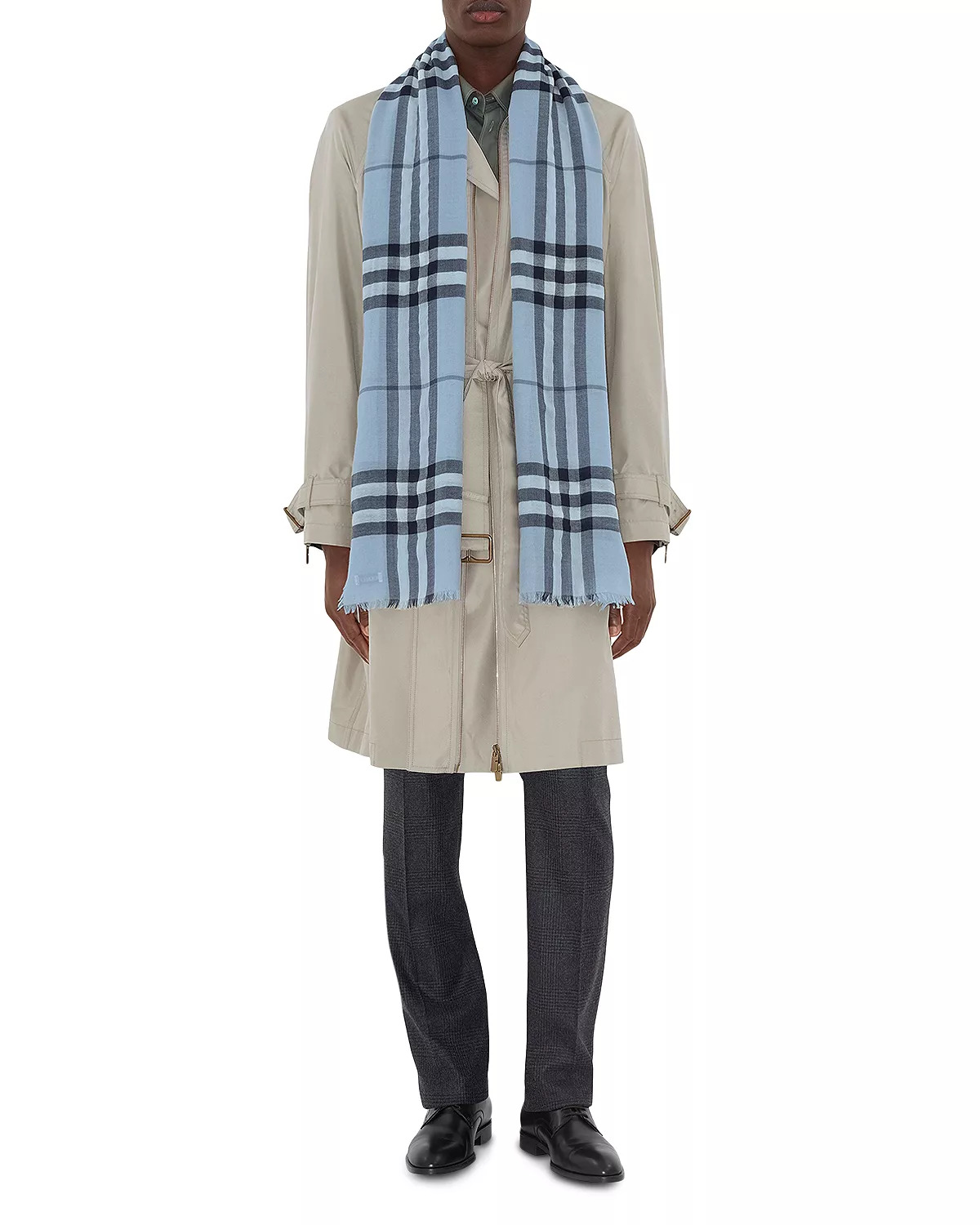 Wide Check Lightweight Wool Scarf - 5