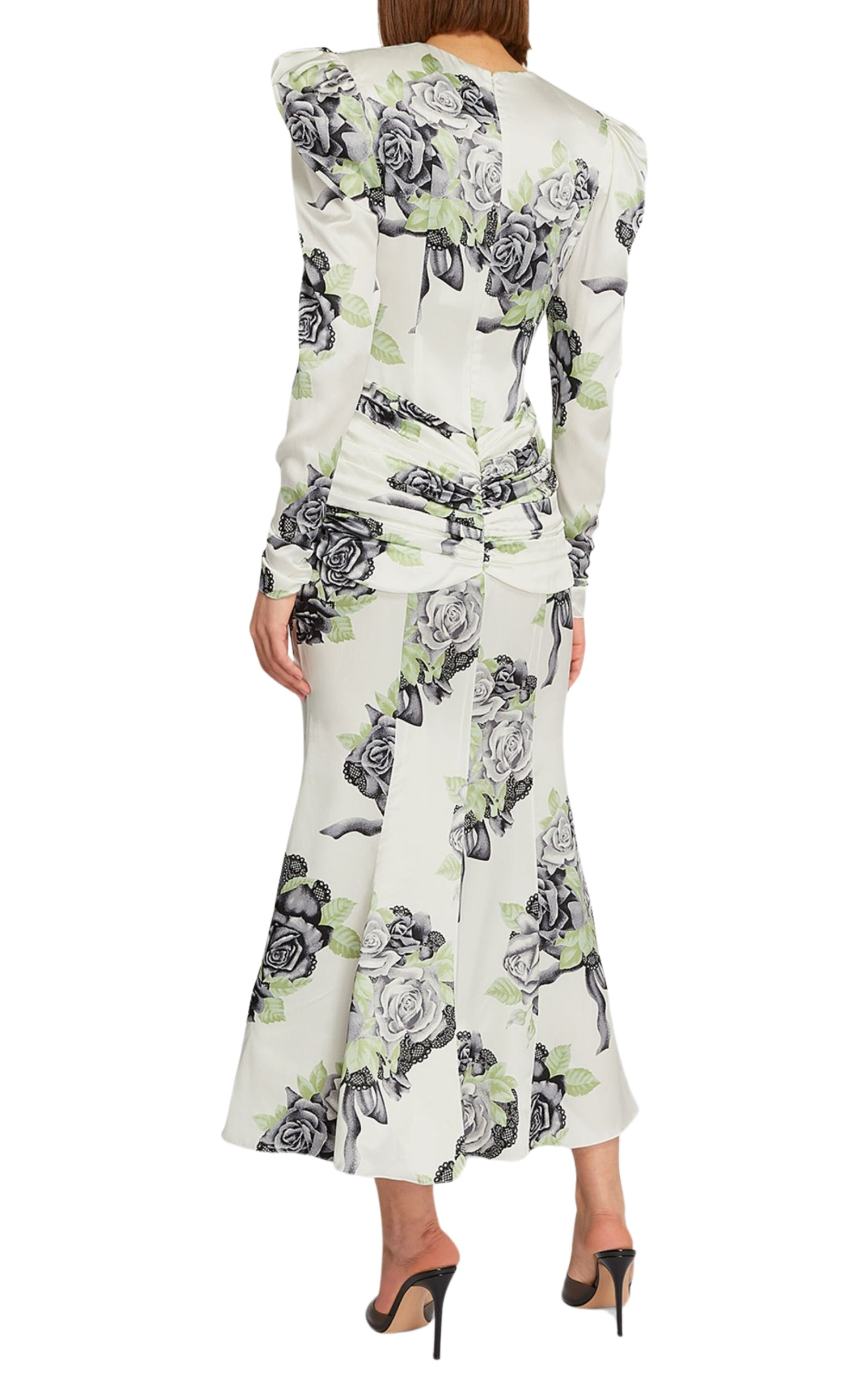 Silk Satin Rose Print Midi Dress - 3