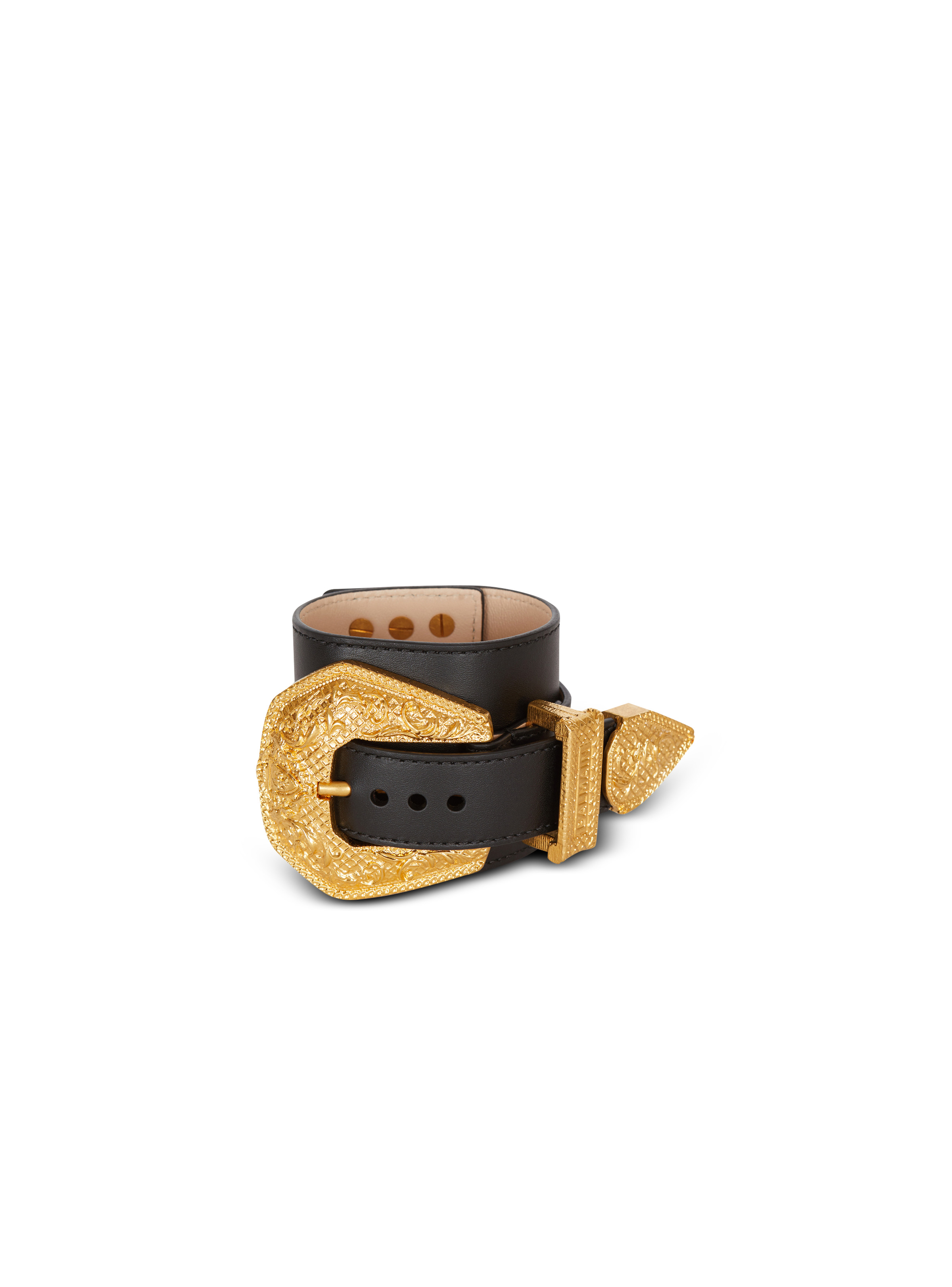Western leather and golden metal bracelet - 1