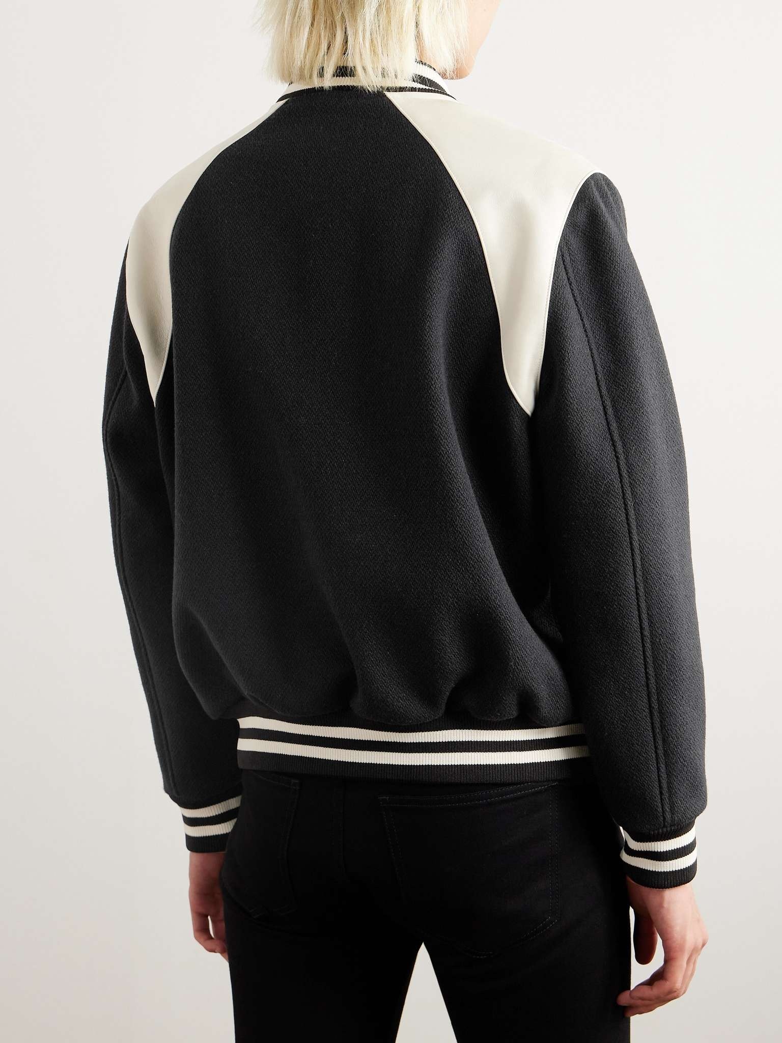 Teddy Striped Colour-Block Leather-Trimmed Virgin Wool-Blend Varsity Jacket - 4