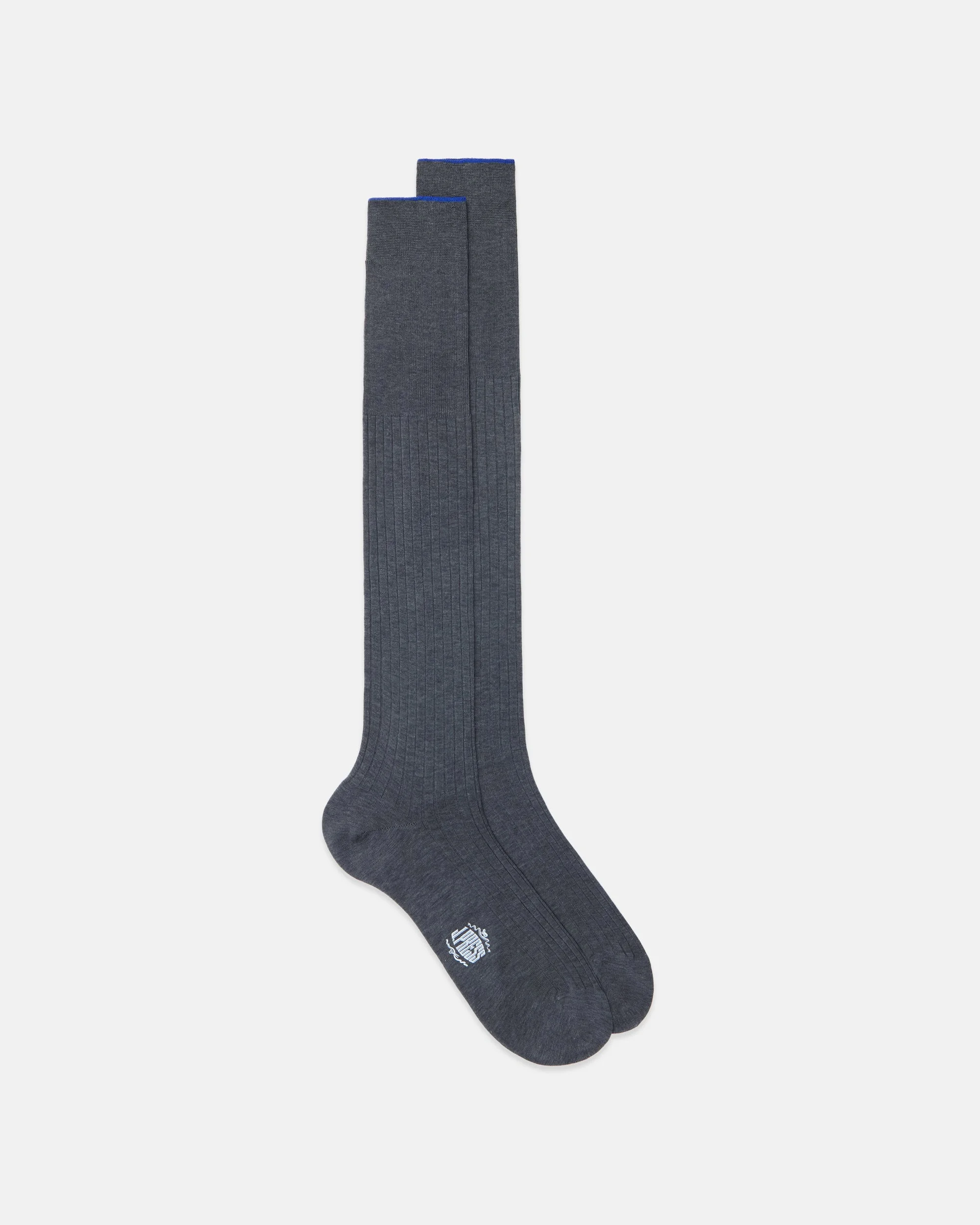MADE-IN-ITALY MID-GREY OVER-THE CALF COTTON SOCKS - 1