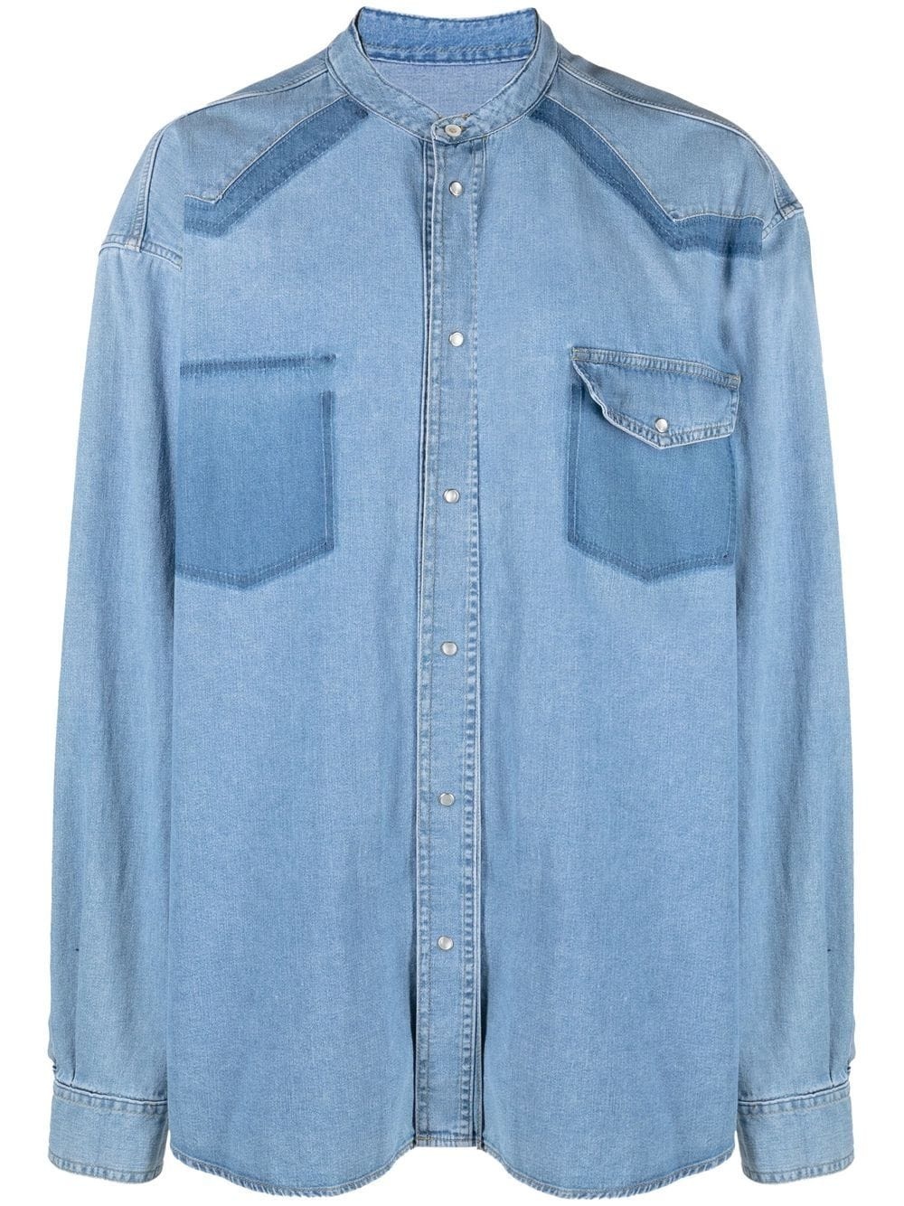 collarless denim shirt - 1