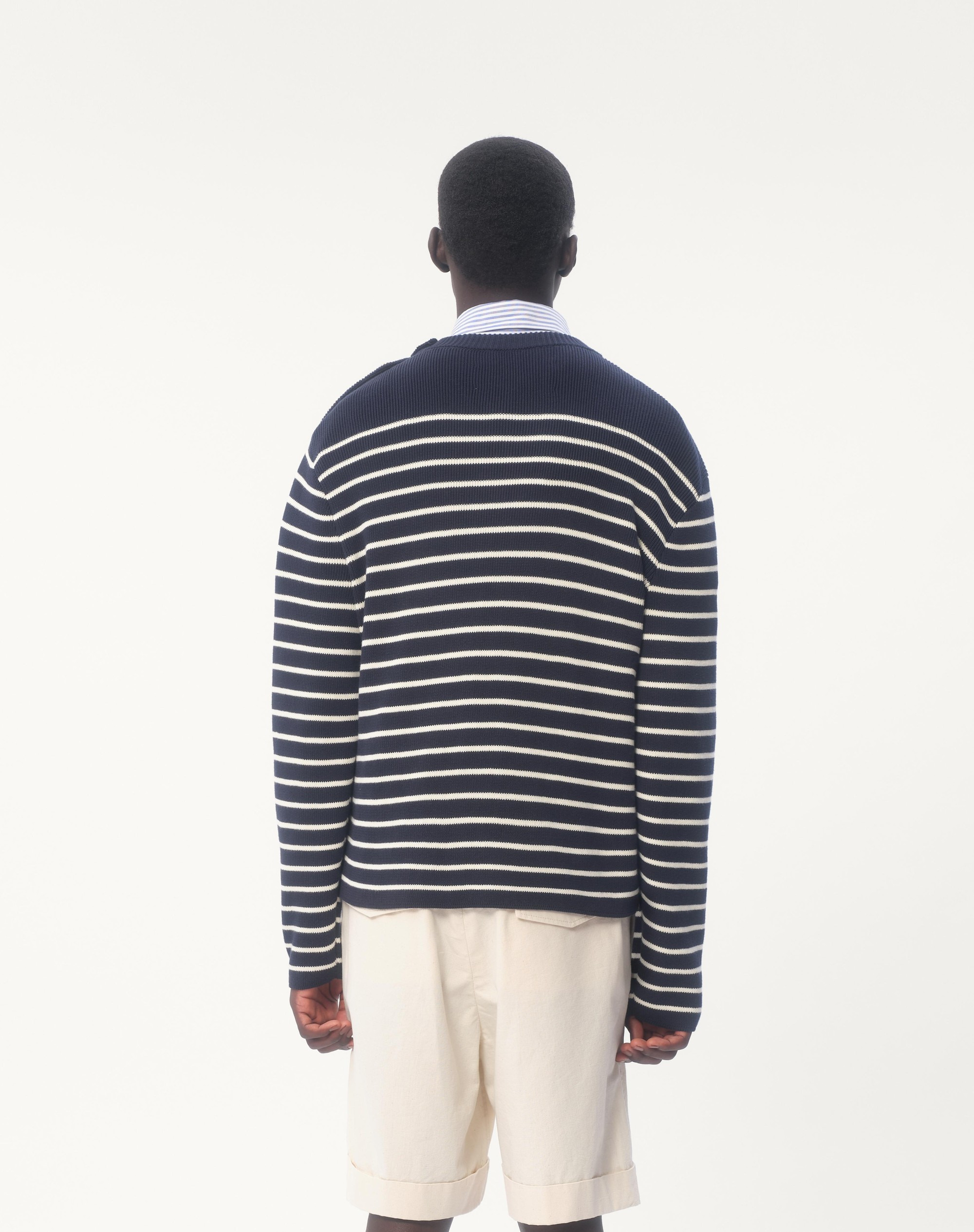STRIPED COTTON CREWNECK SWEATER WITH BUTTONS ON THE SHOULDER - 8