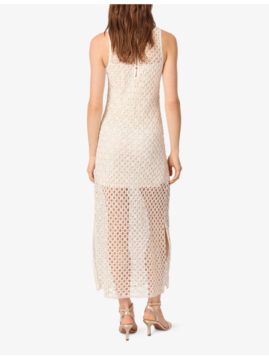 Bead-Embellished Crochet-Overlay Woven Midi Dress - 4