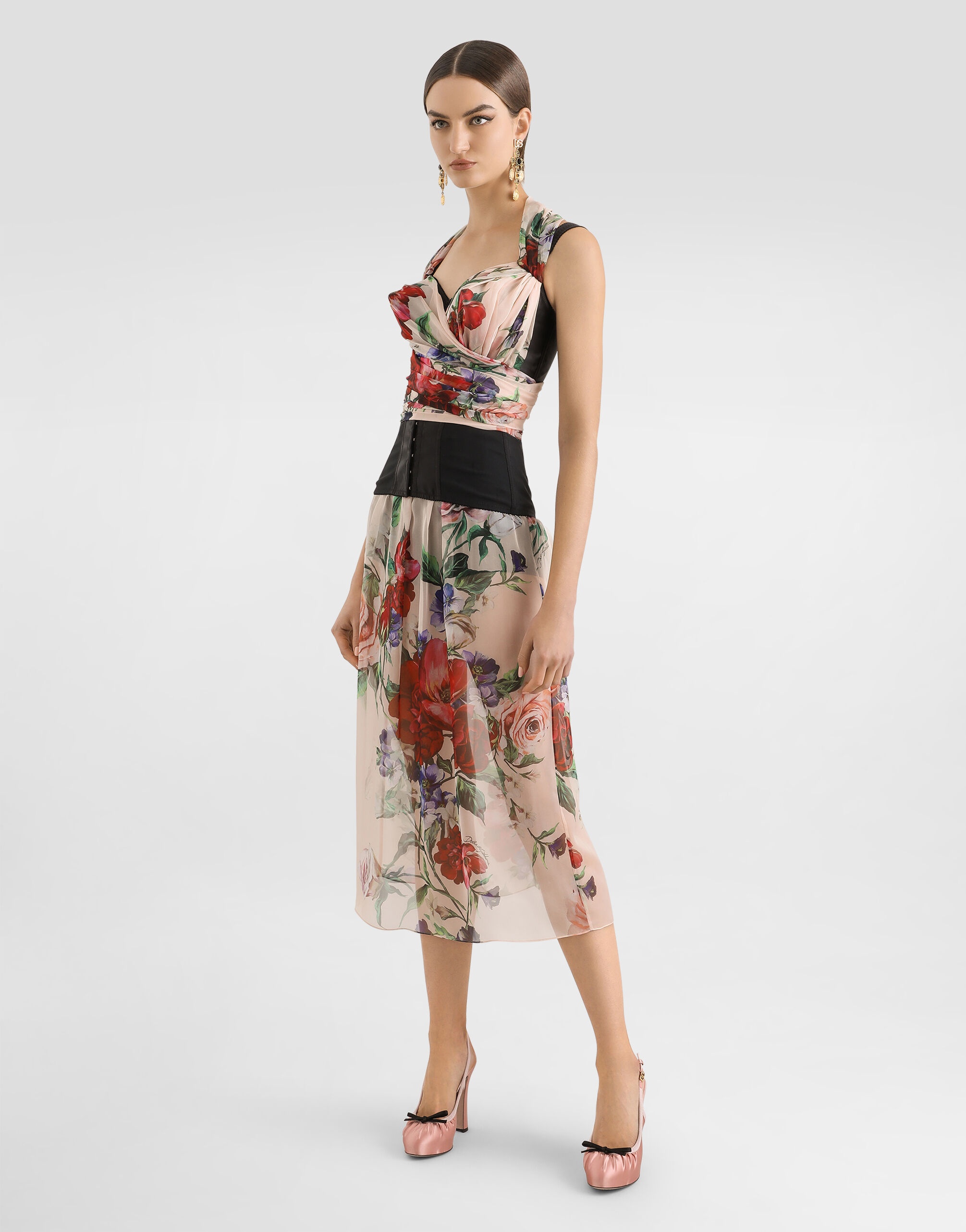 Marquisette and chiffon corset top with floral print - 2