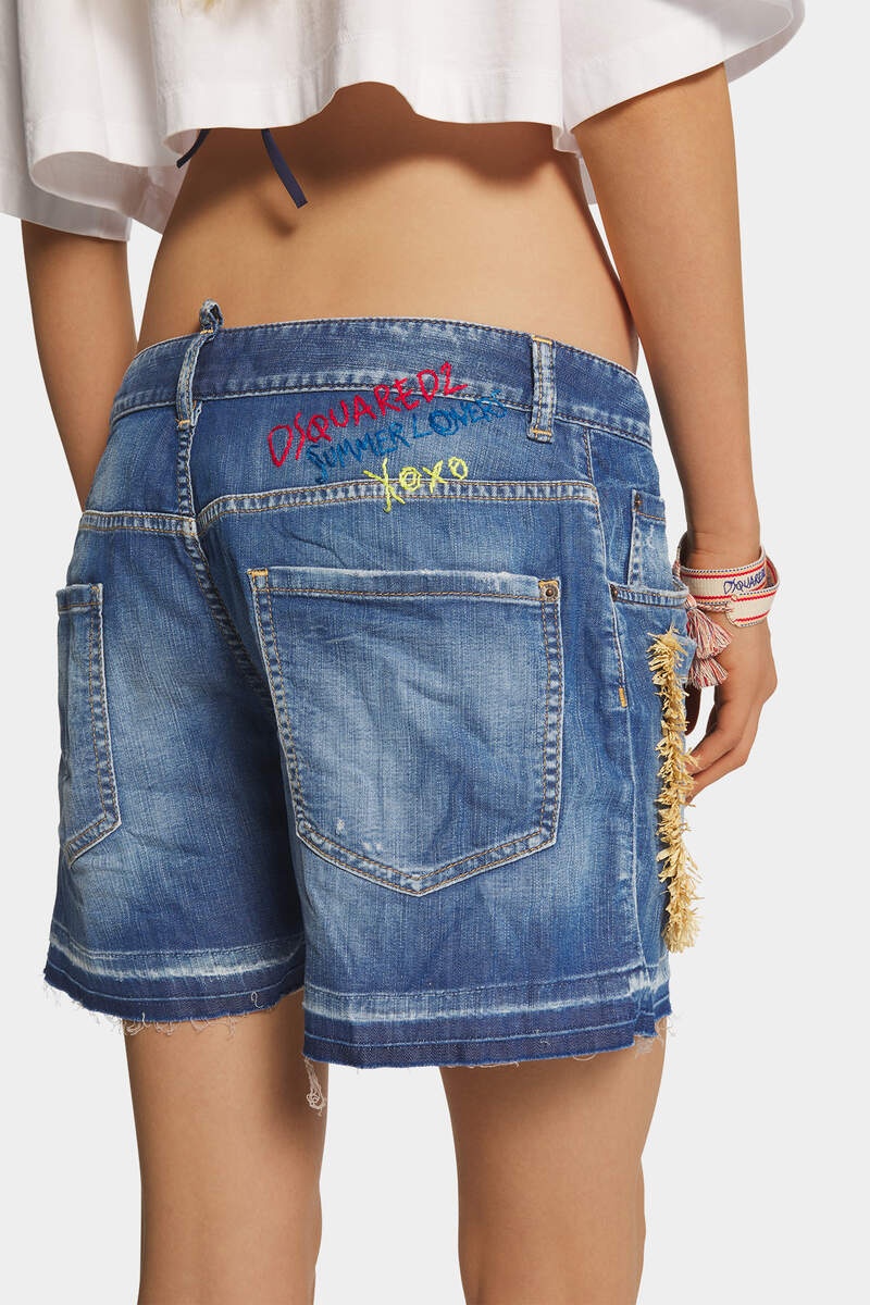 SUMMER LOVERS MEDIUM WASH STRETCH DENIM BAGGY SHORTS - 5