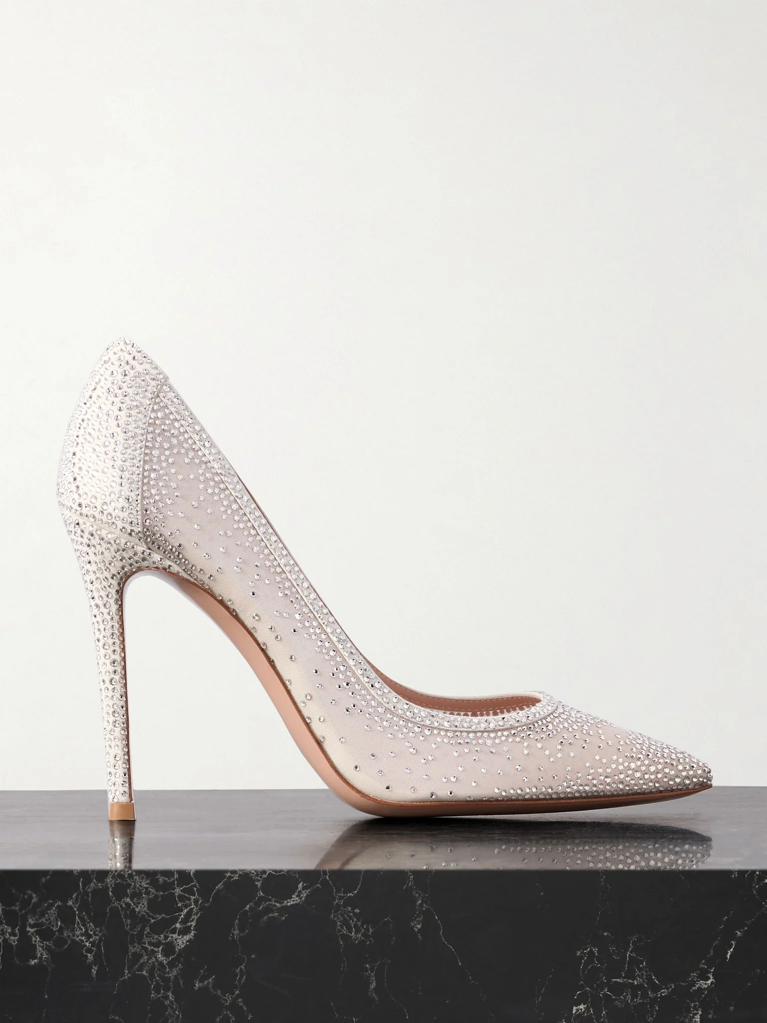 Rania 85 crystal-embellished suede-trimmed organza pumps Off-white - 1