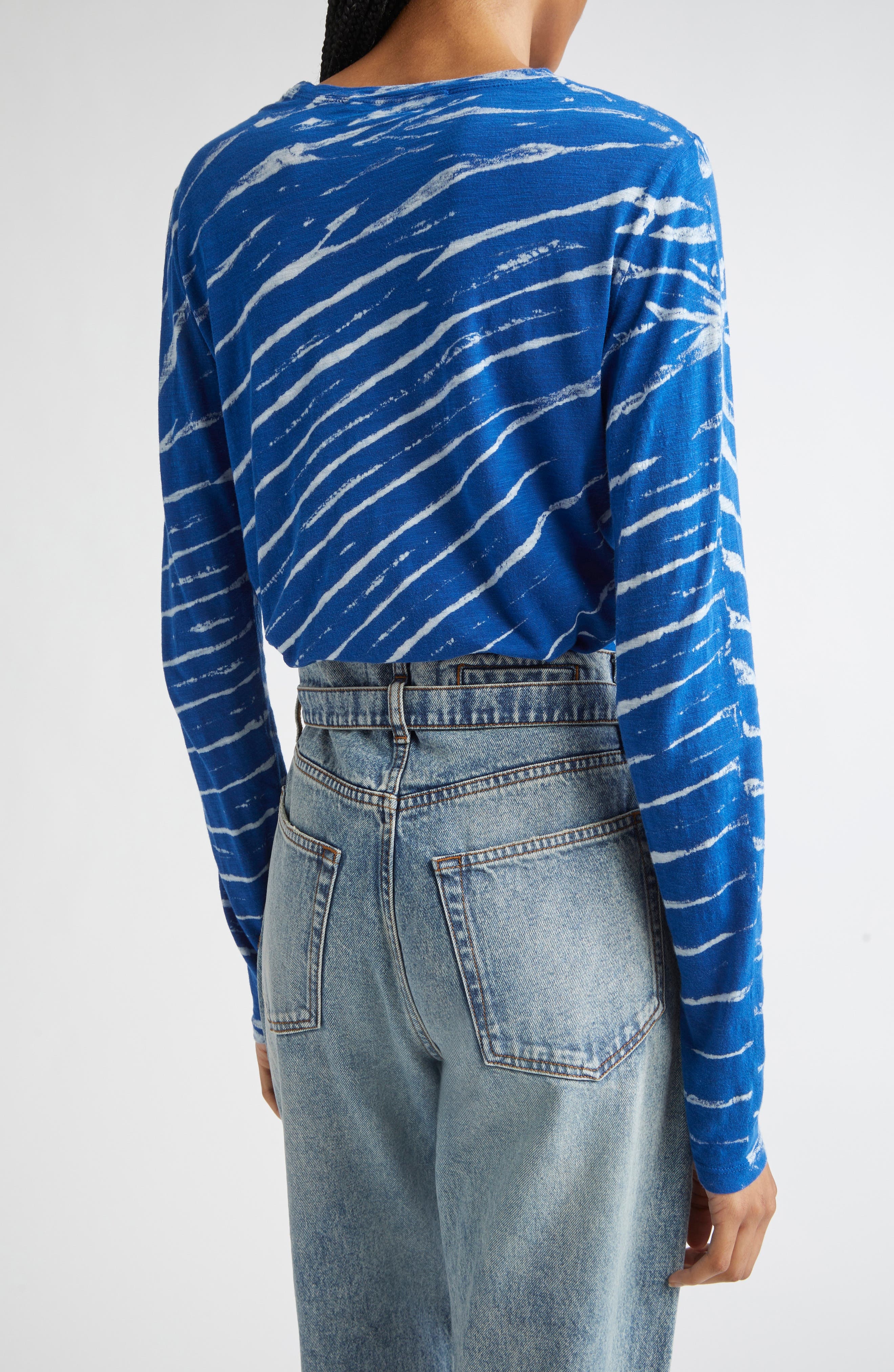 Proenza Schouler Mia Tie Dye Long Sleeve Cotton Tissue T-Shirt in Blue Multi at Nordstrom - 2