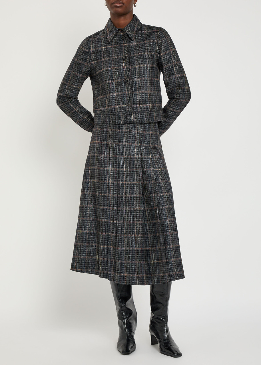 Gabriela Hearst Wesley Plaid Tweed Midi Skirt - 4