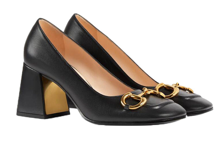 (WMNS) Gucci Mid-heel Pump with Horsebit 'Black Leather' 643886-C9D00-1000 - 2