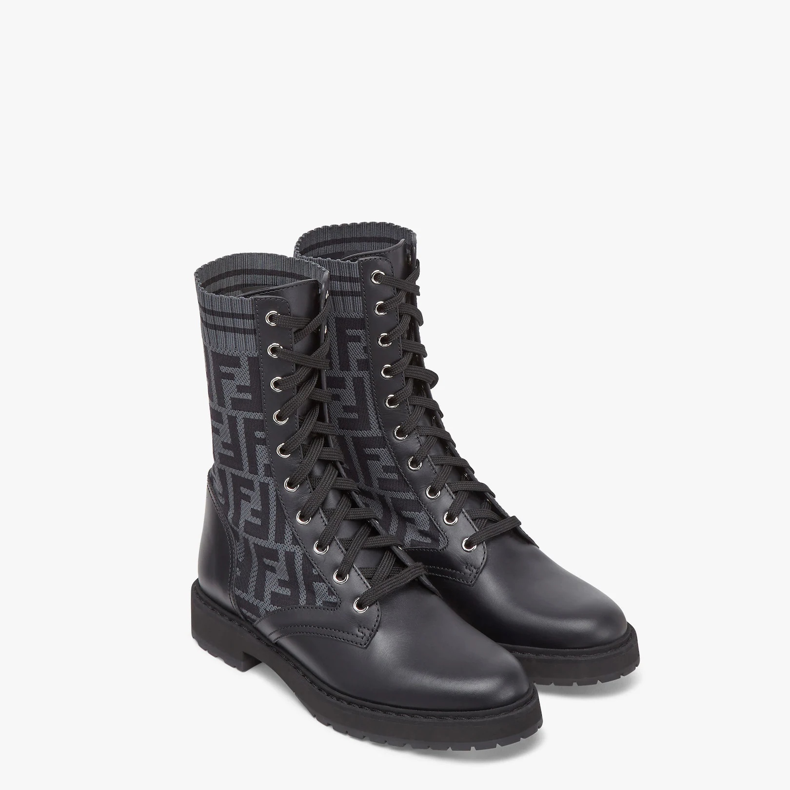 Black leather biker boots with stretch fabric - 4