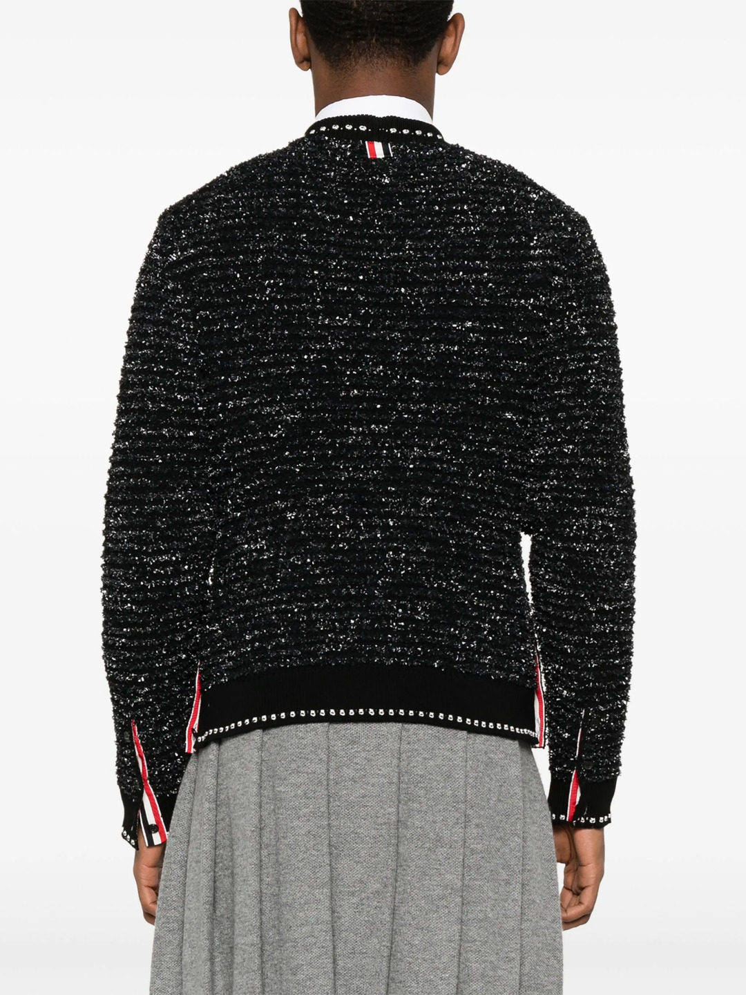 Eyelash Tweed Jacquard V Neck Cardigan - 4