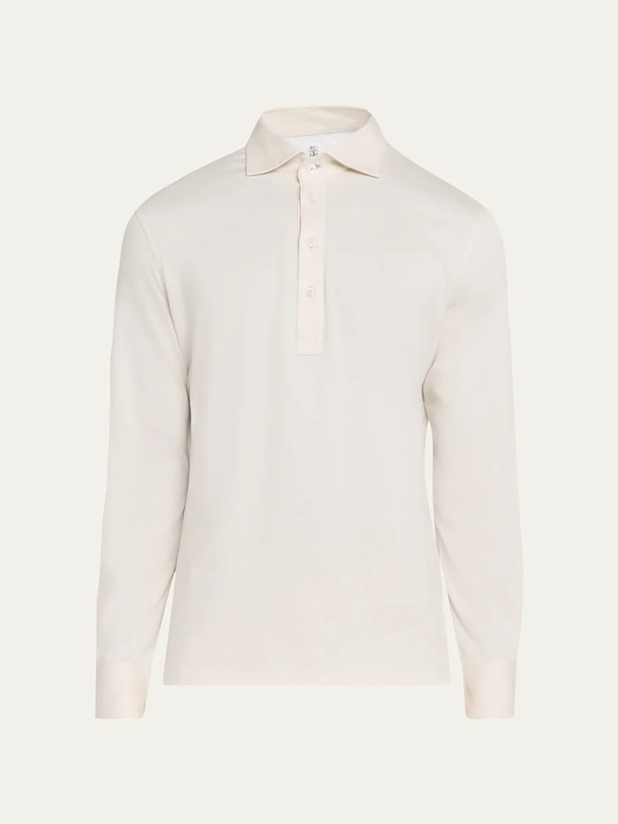 Men's Cotton Jersey Long-Sleeve Polo Shirt - 1
