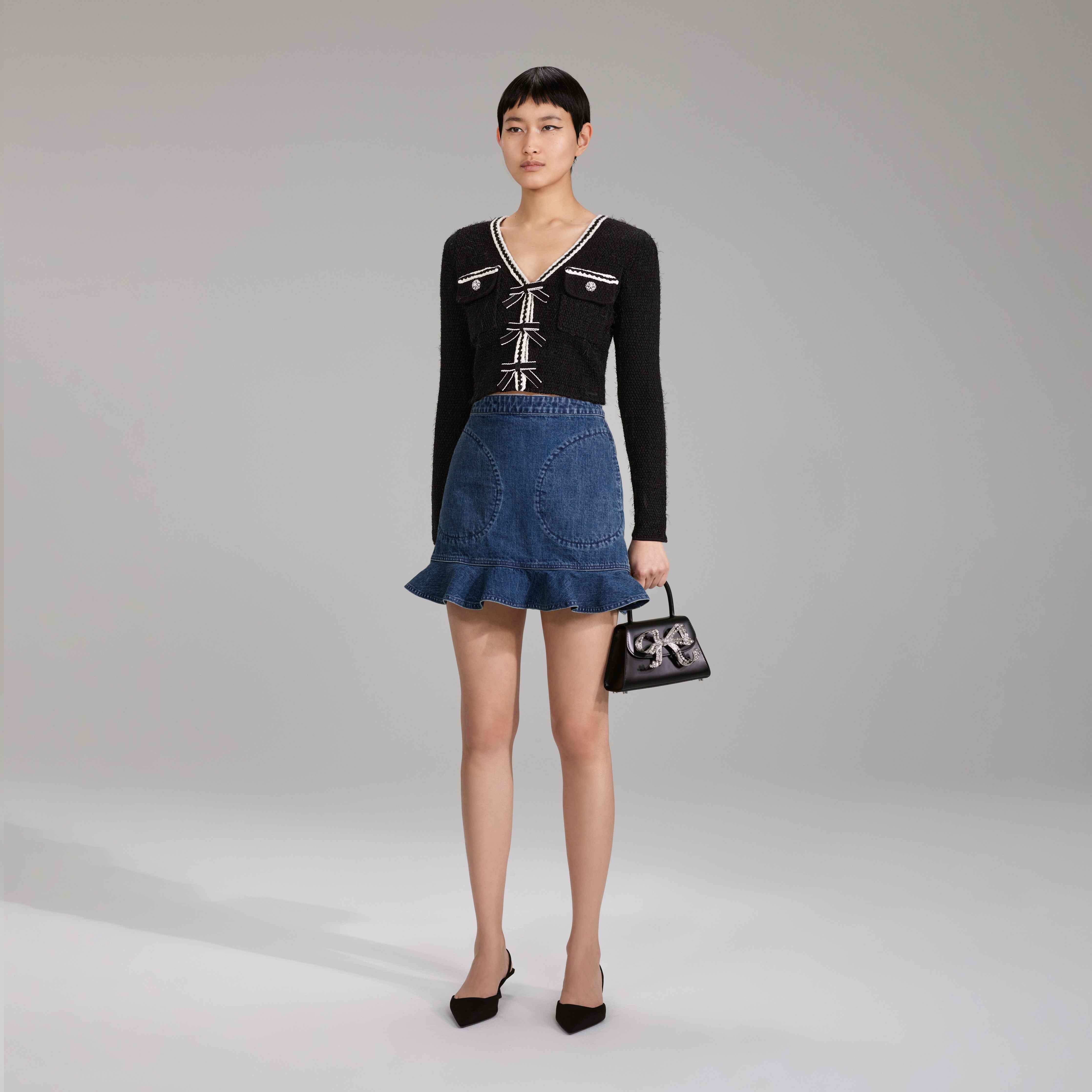 Black Melange Knit Cardigan - 2