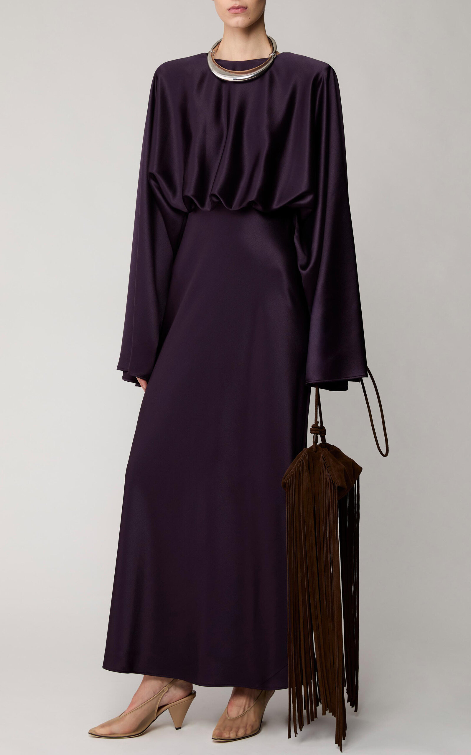 Evinka Draped Silk Maxi Dress purple - 6